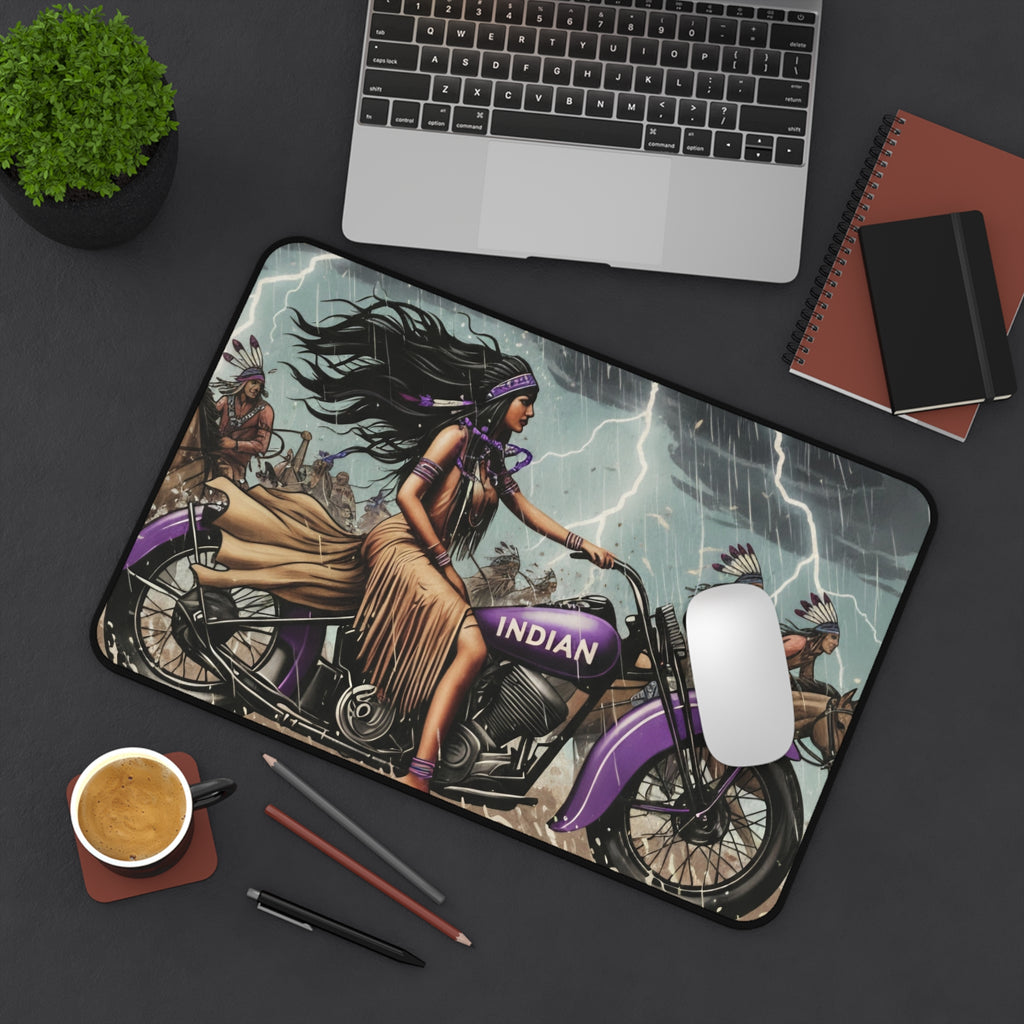 Indian Motorcycle Native Rider Desk Mat — Vintage Biker Art Mouse Pad