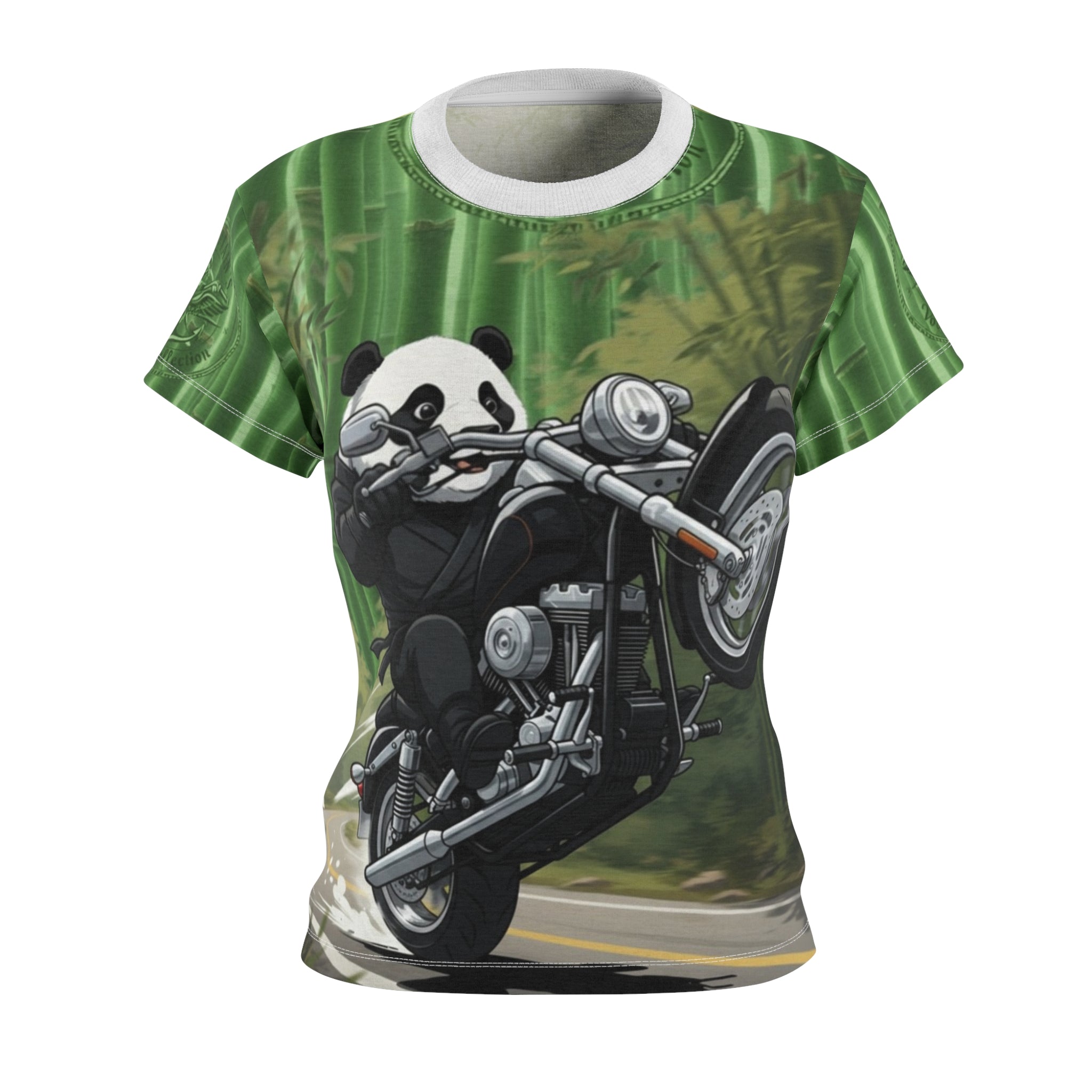 Panda Rider Women's Tee — Motorcycle Panda All-Over Print Shirt