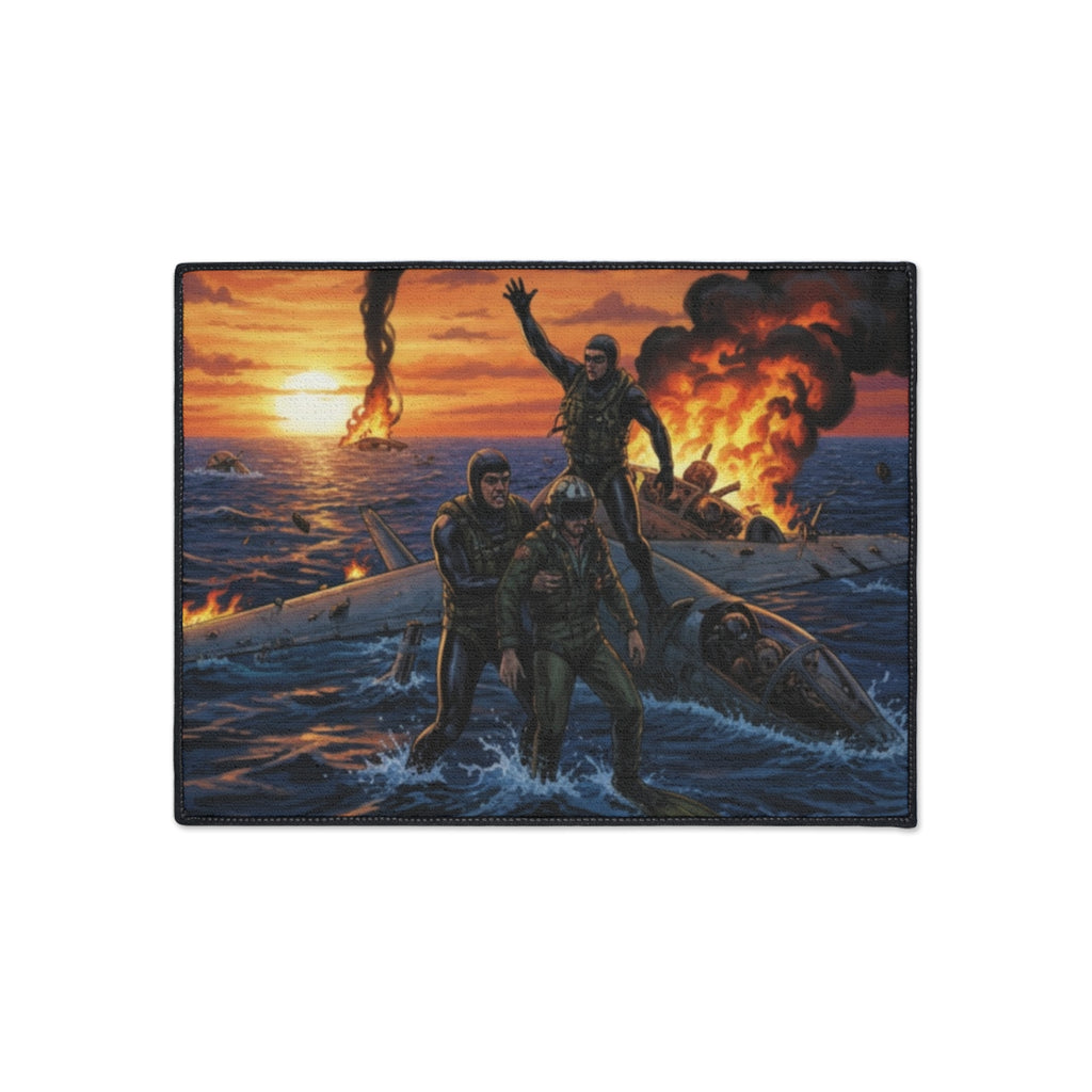 Heavy Duty Floor Mat — Rescue at Sea WWII Bomber Survivors Scene