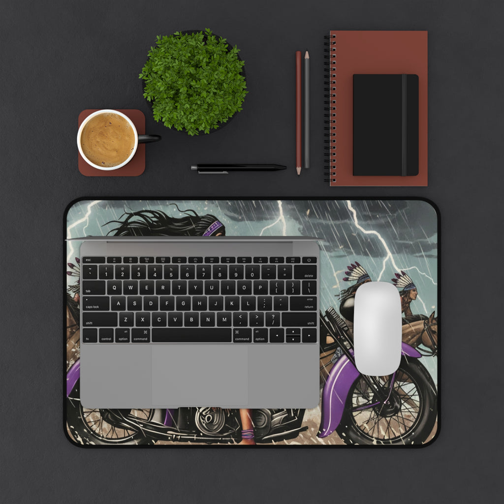 Indian Motorcycle Native Rider Desk Mat — Vintage Biker Art Mouse Pad