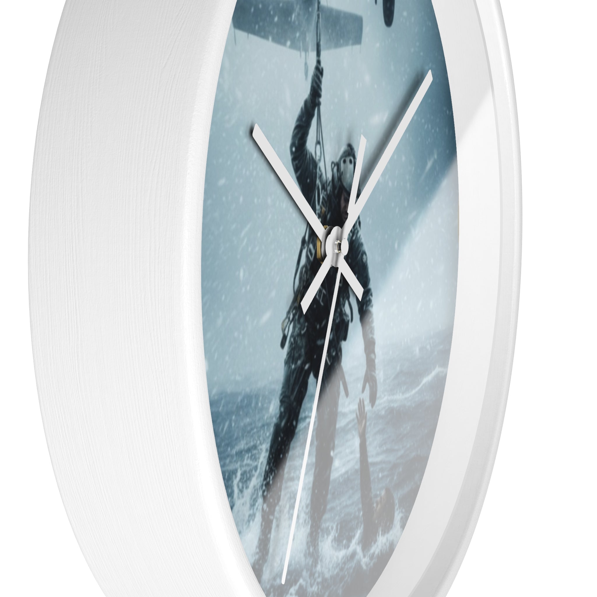 Rescue at Sea Wall Clock — Military Helicopter Lifesaver Marine Rescue Clock