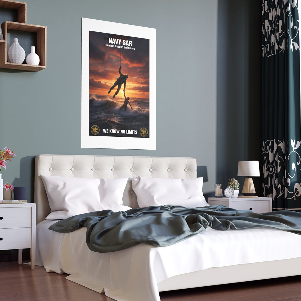 Navy SAR Combat Rescue Swimmers Silk Poster — “We Know No Limits” Indoor/Outdoor Wall Art