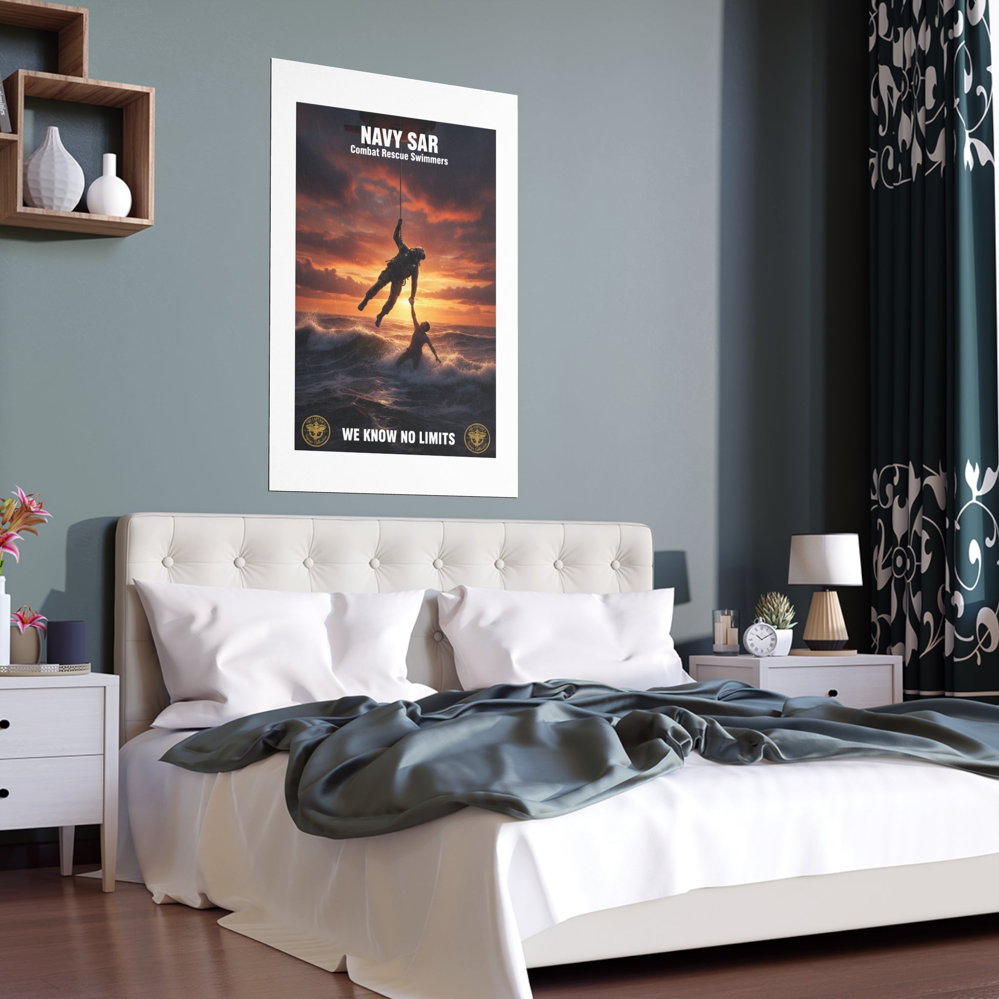 Navy SAR Combat Rescue Swimmers Silk Poster — “We Know No Limits” Indoor/Outdoor Wall Art
