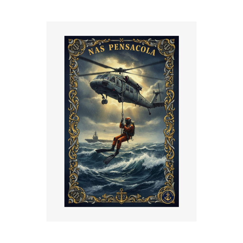 NAS Pensacola Rescue Helicopter Matte Poster — Search & Rescue Nautical Wall Art