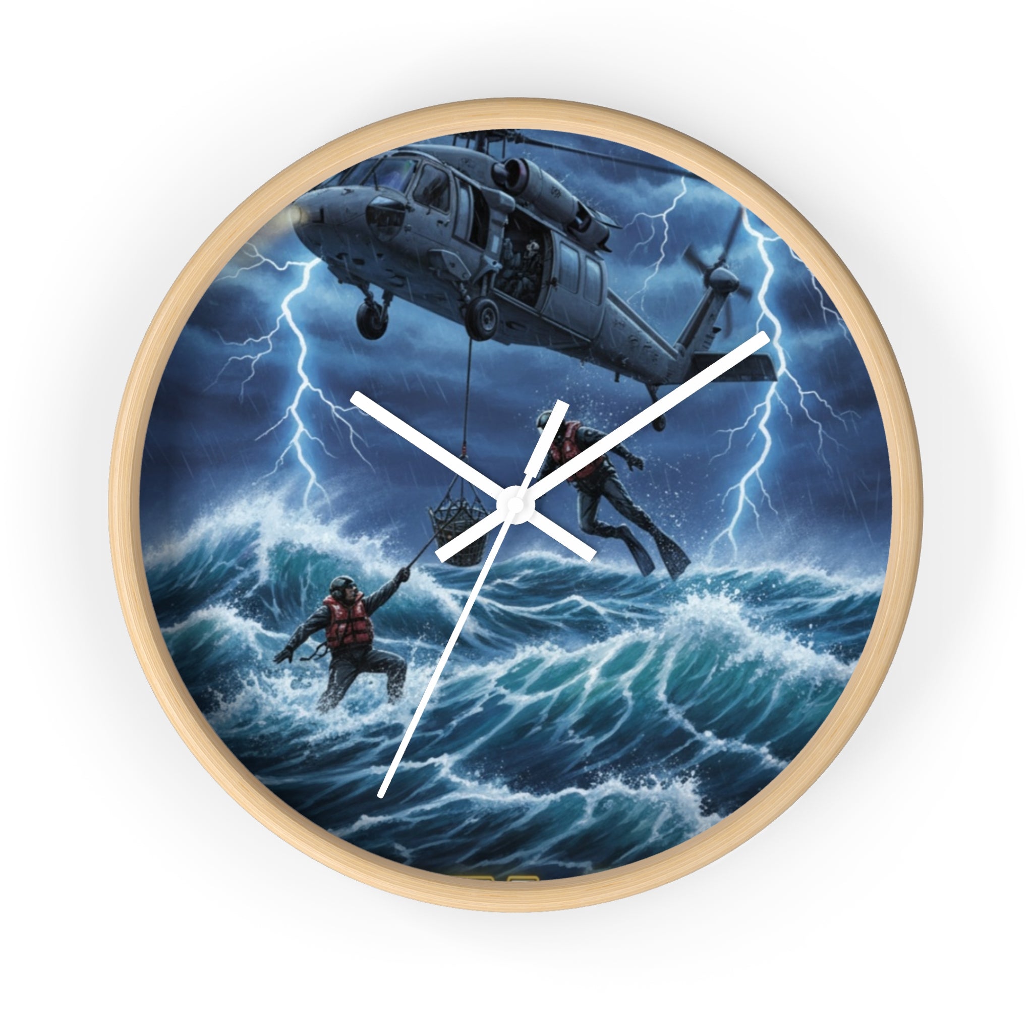 Rescue Helicopter Storm Wall Clock — Search & Rescue Ocean Scene