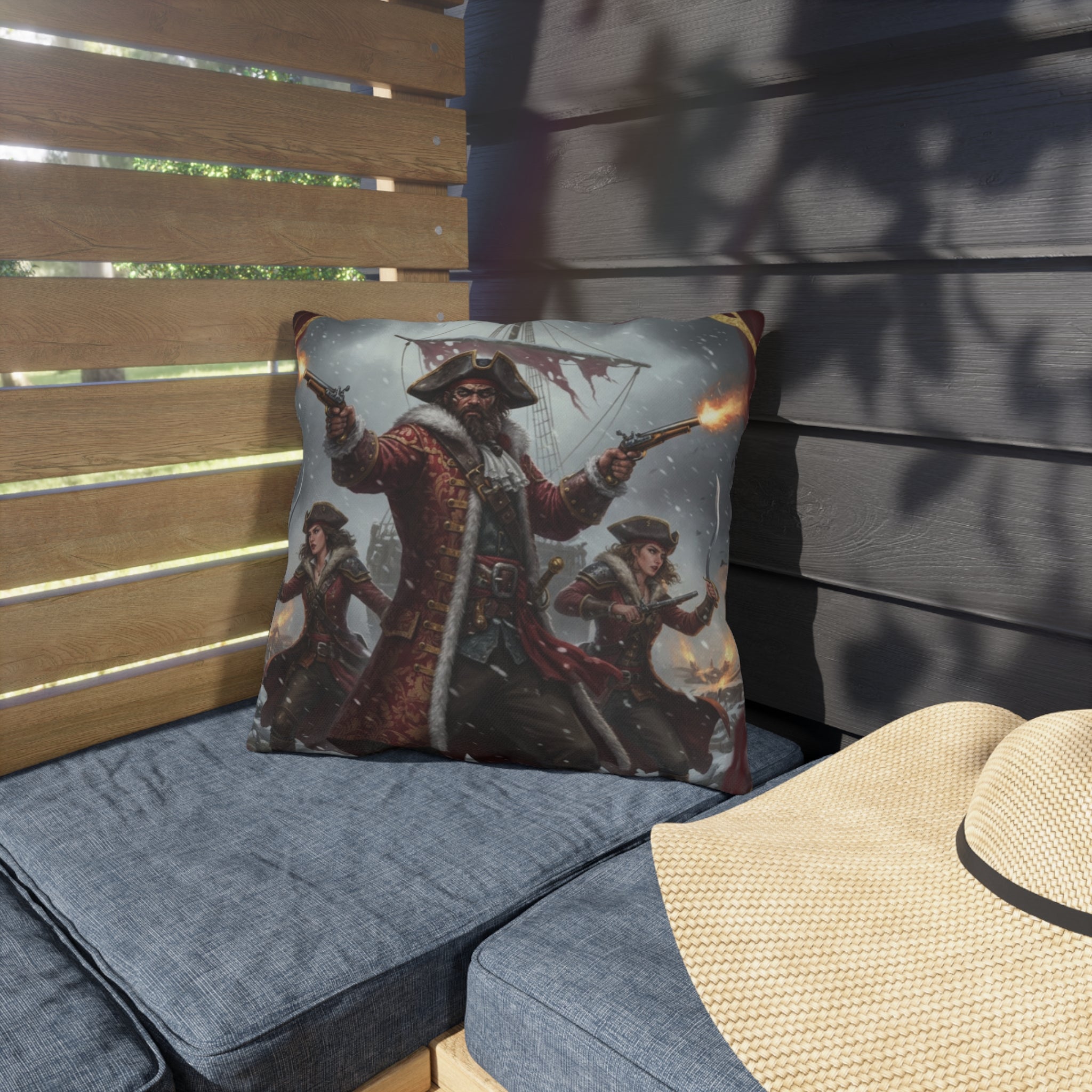 Pirate Captain Outdoor Pillow — Nautical Anchor "The Captain's Voyage Collection" Garden Cushion