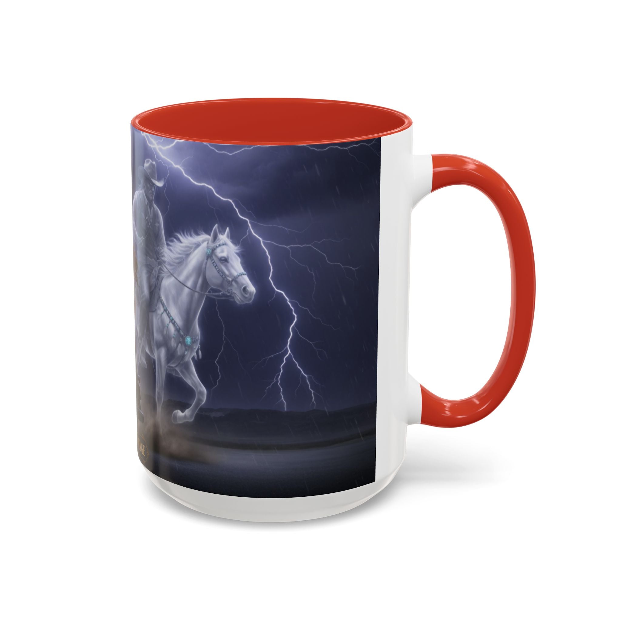 Western Ghost Riders Coffee Mug — Phantom Cowboy & Horse Lightning Accent Mug (11/15oz)