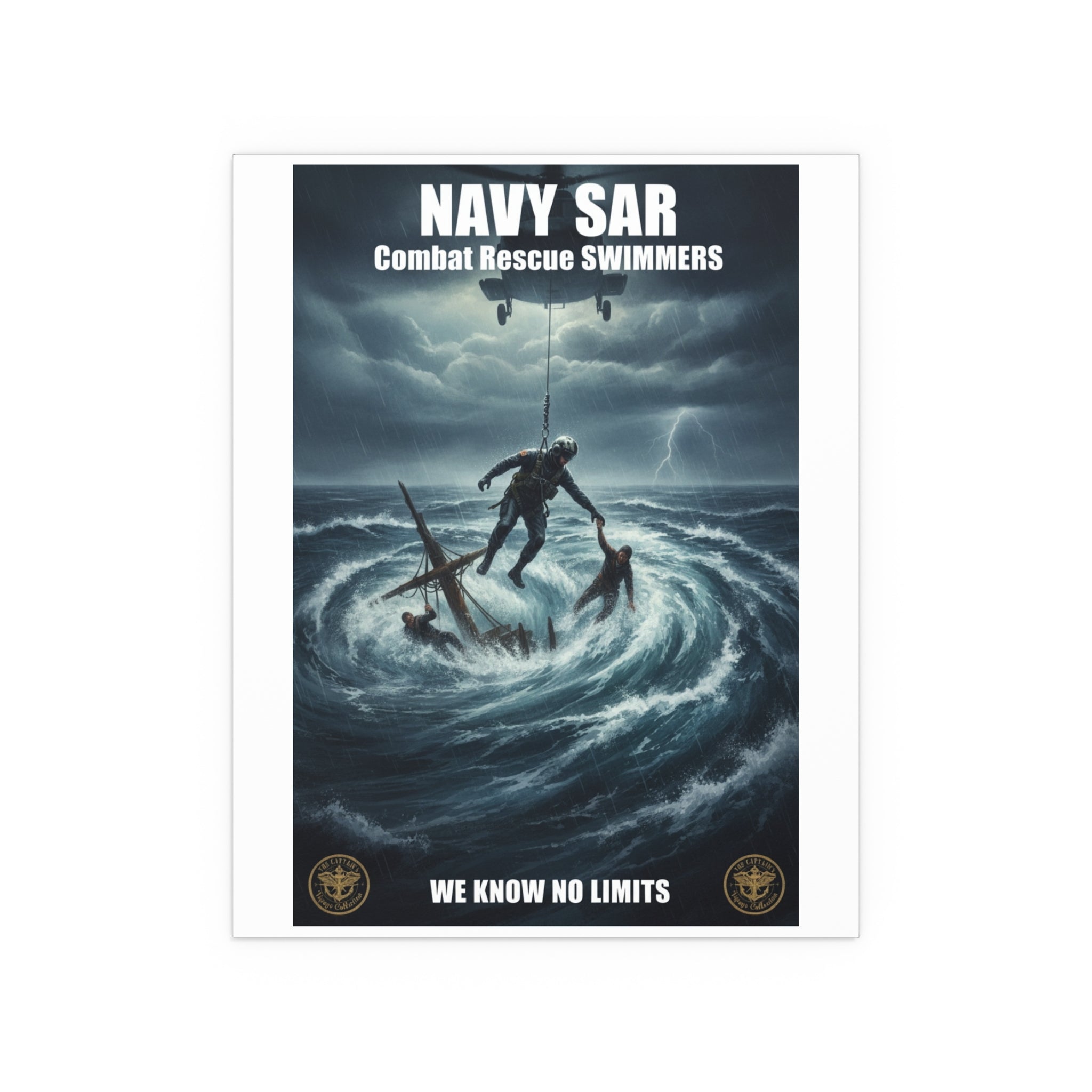 Stormy Sea Silk Poster — Dramatic Sailor Rescue Wall Art (Indoor/Outdoor)