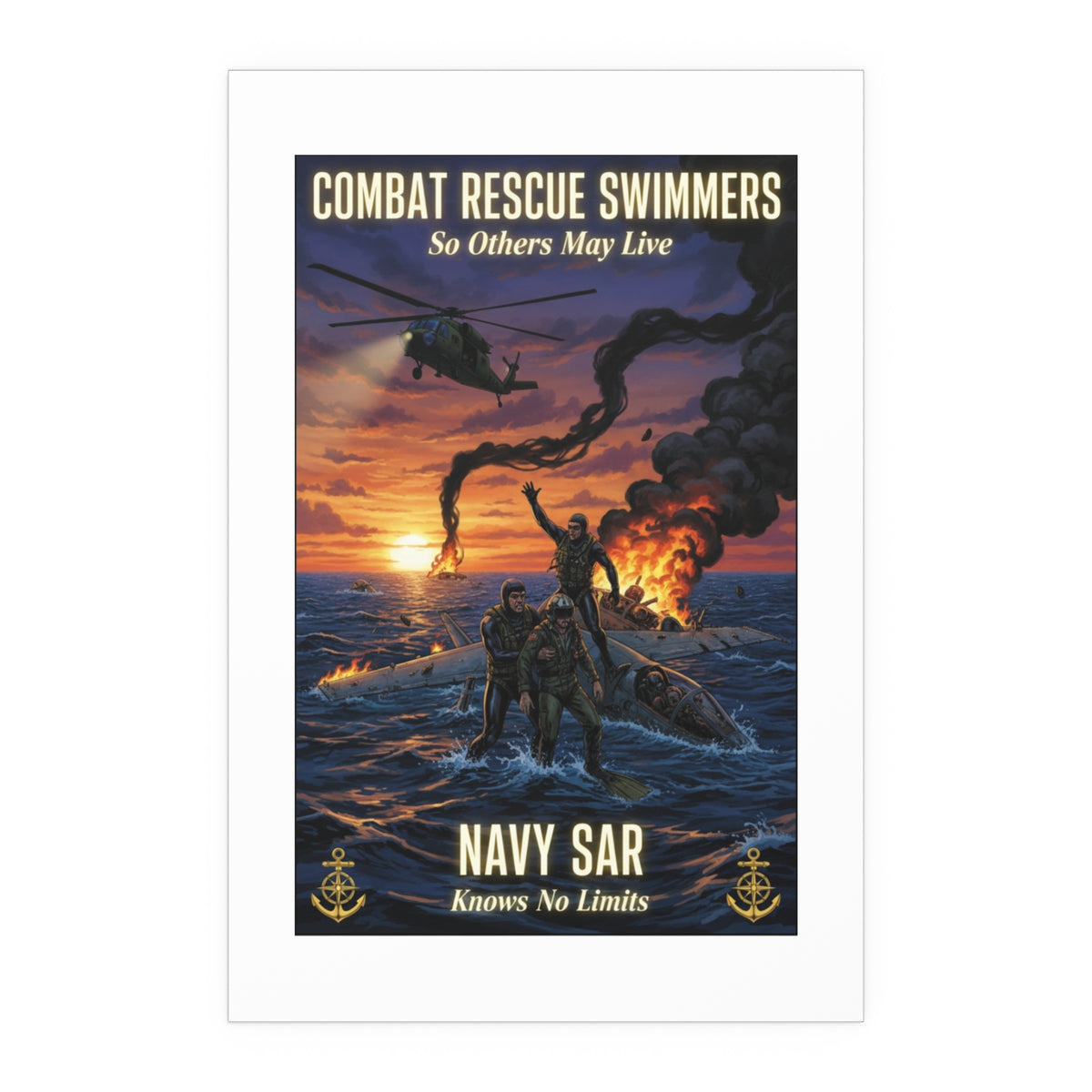 Navy SAR Combat Rescue Swimmers Silk Poster — Indoor/Outdoor Military Wall Art