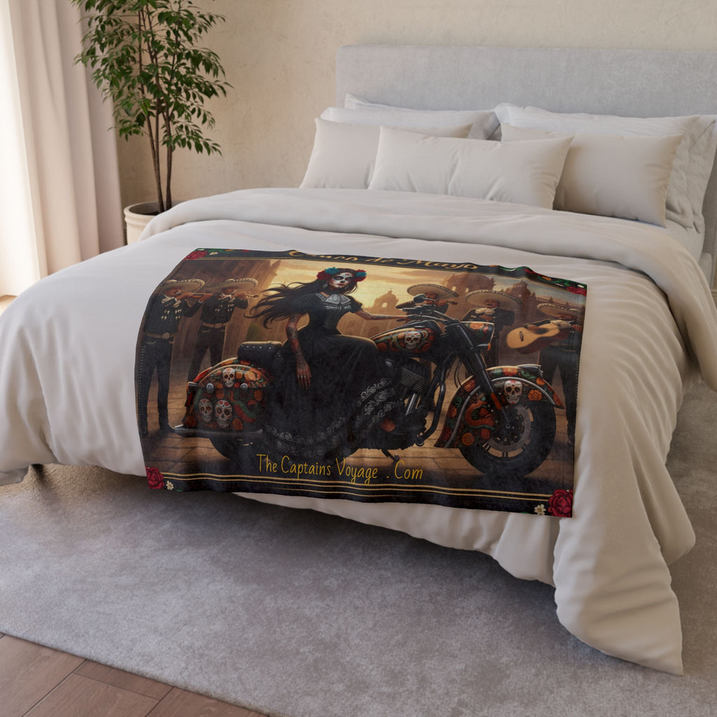 Cinco de Mayo Day of the Dead Motorcycle Blanket — Sugar Skull Rider & Mariachi Design