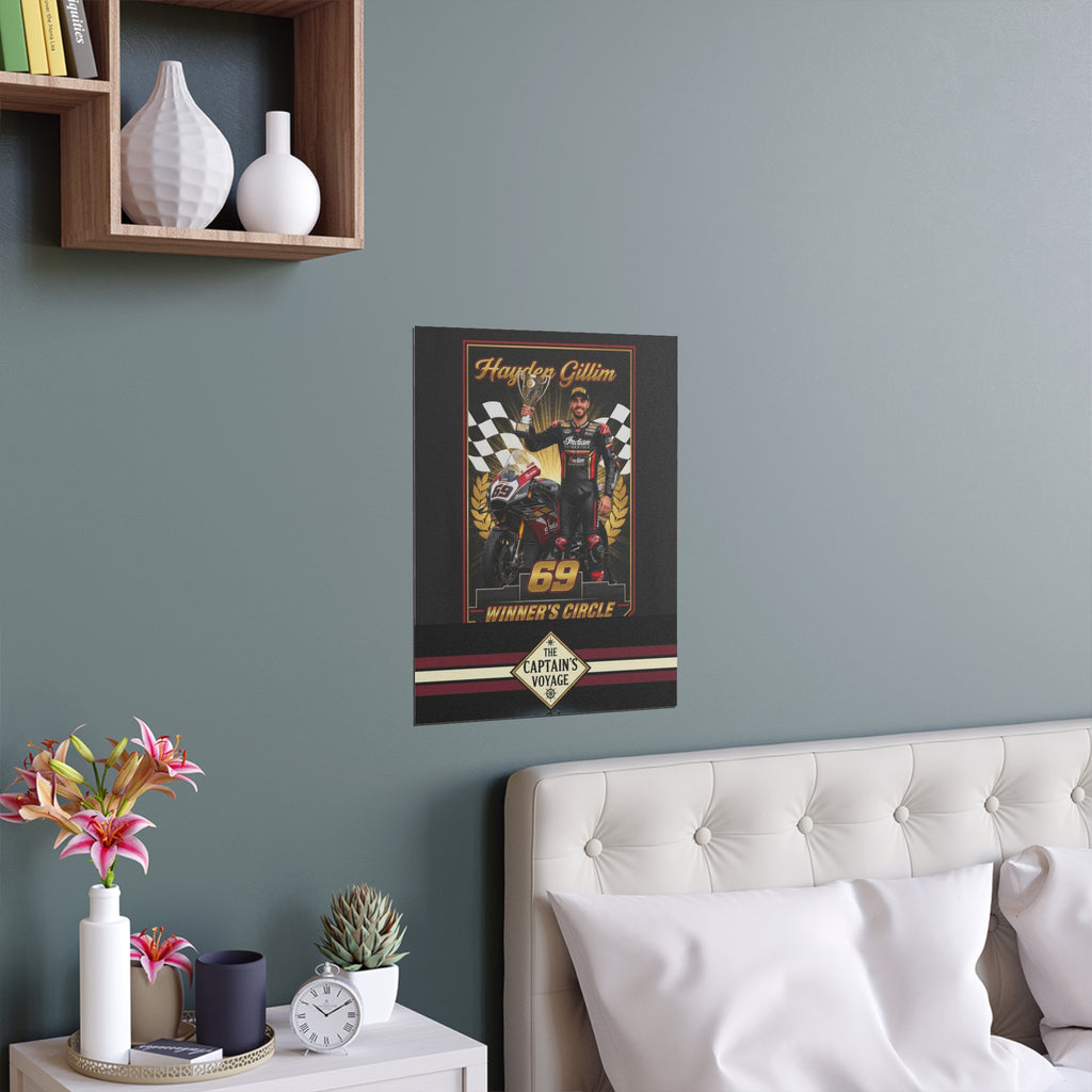 Racing Champion Silk Poster — “Winner’s Circle 69” Motorcycle Wall Art (Indoor/Outdoor)