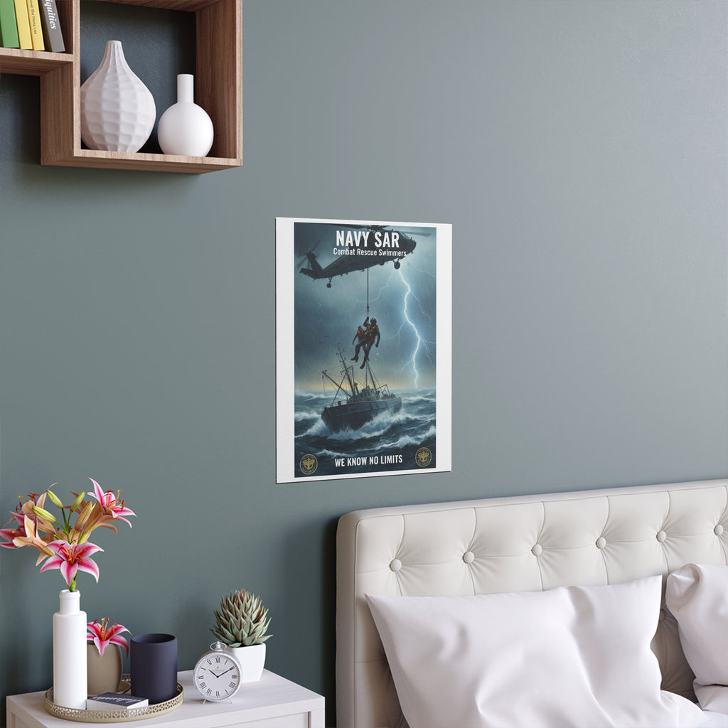 Rescue at Sea Silk Poster — Storm Helicopter Lifesaver Wall Art (Indoor/Outdoor)