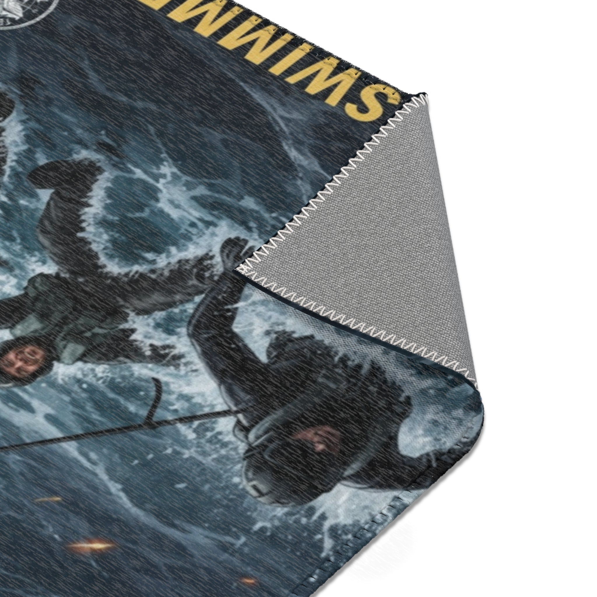 Rescue Swimmer Area Rug — Military Navy Helicopter & Ship Ocean Scene