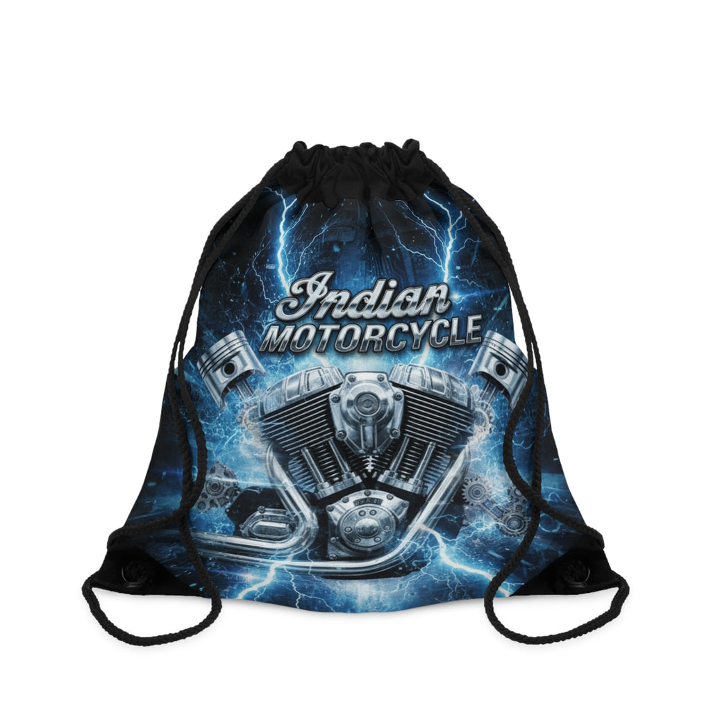 Indian Motorcycle Lightning Drawstring Bag — Vintage V-Twin Engine Gym Sack