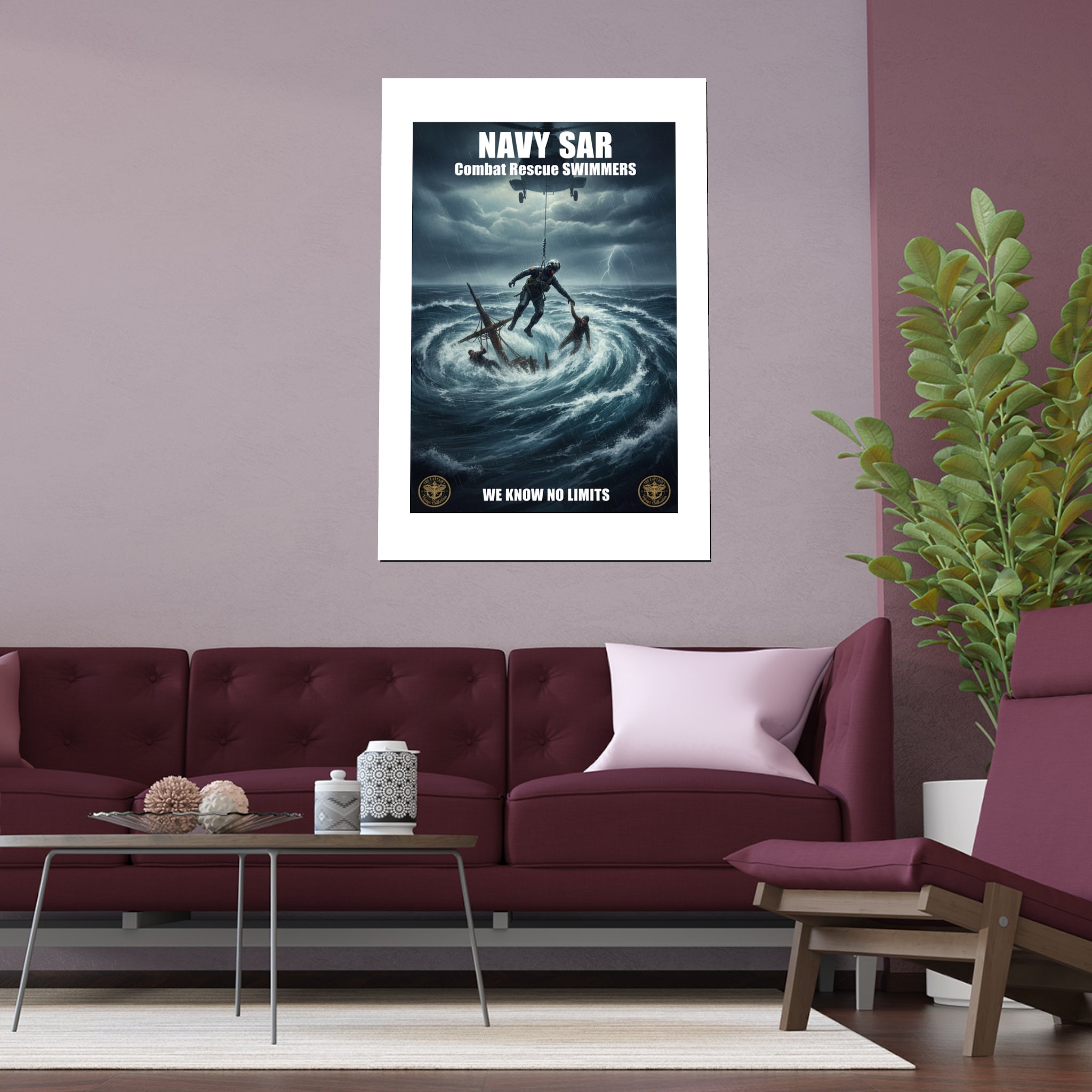 Stormy Sea Silk Poster — Dramatic Sailor Rescue Wall Art (Indoor/Outdoor)