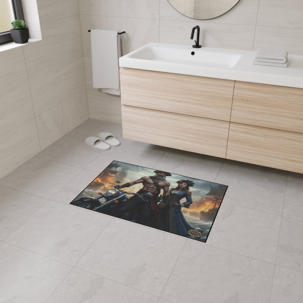 Pirate Captain & Corsair Heavy-Duty Floor Mat — Nautical Motorcycle Art Rug