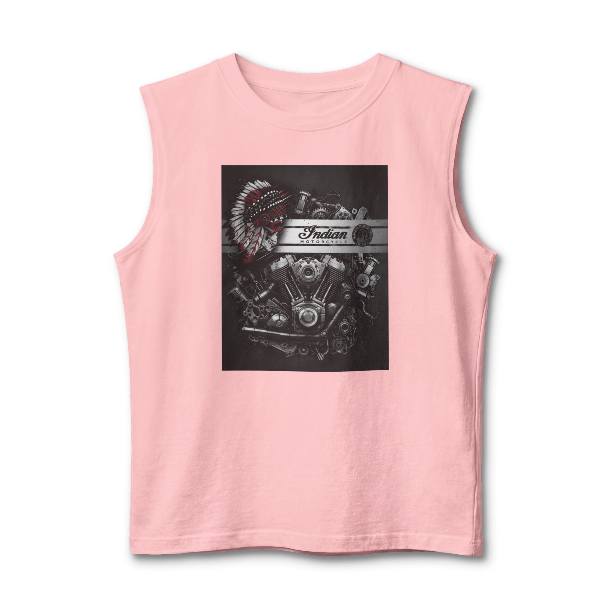 Indian Motorcycle Engine Graphic Muscle Tank — Vintage Chief Headdress Moto Tank Top
