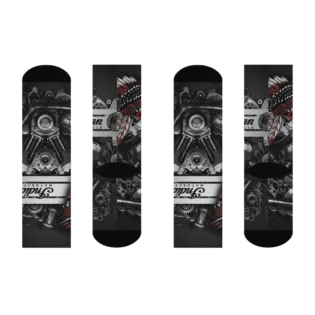 Motorcycle Engine Crew Socks — Vintage Indian Motocycle Graphic Cushioned Socks