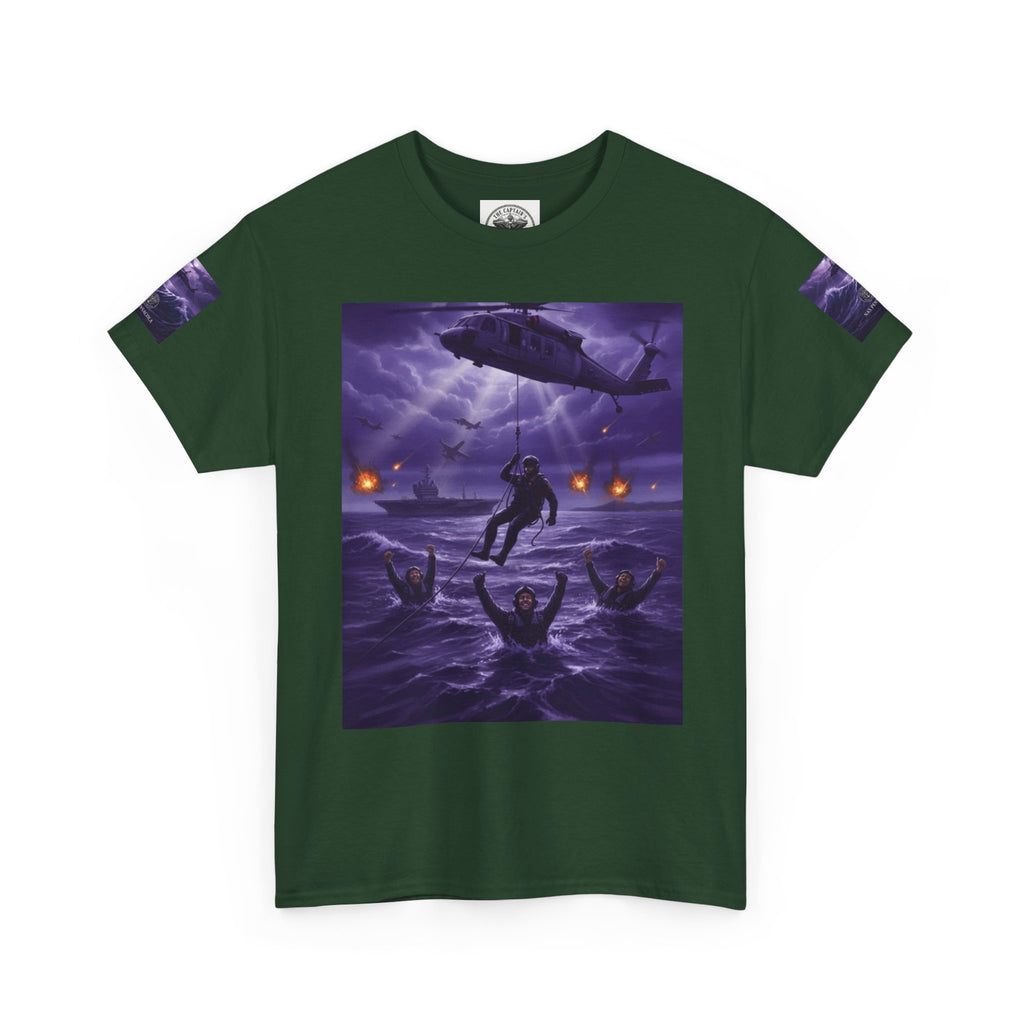 Rescue Night Tee — Purple Helicopter Sea Rescue Graphic T-Shirt
