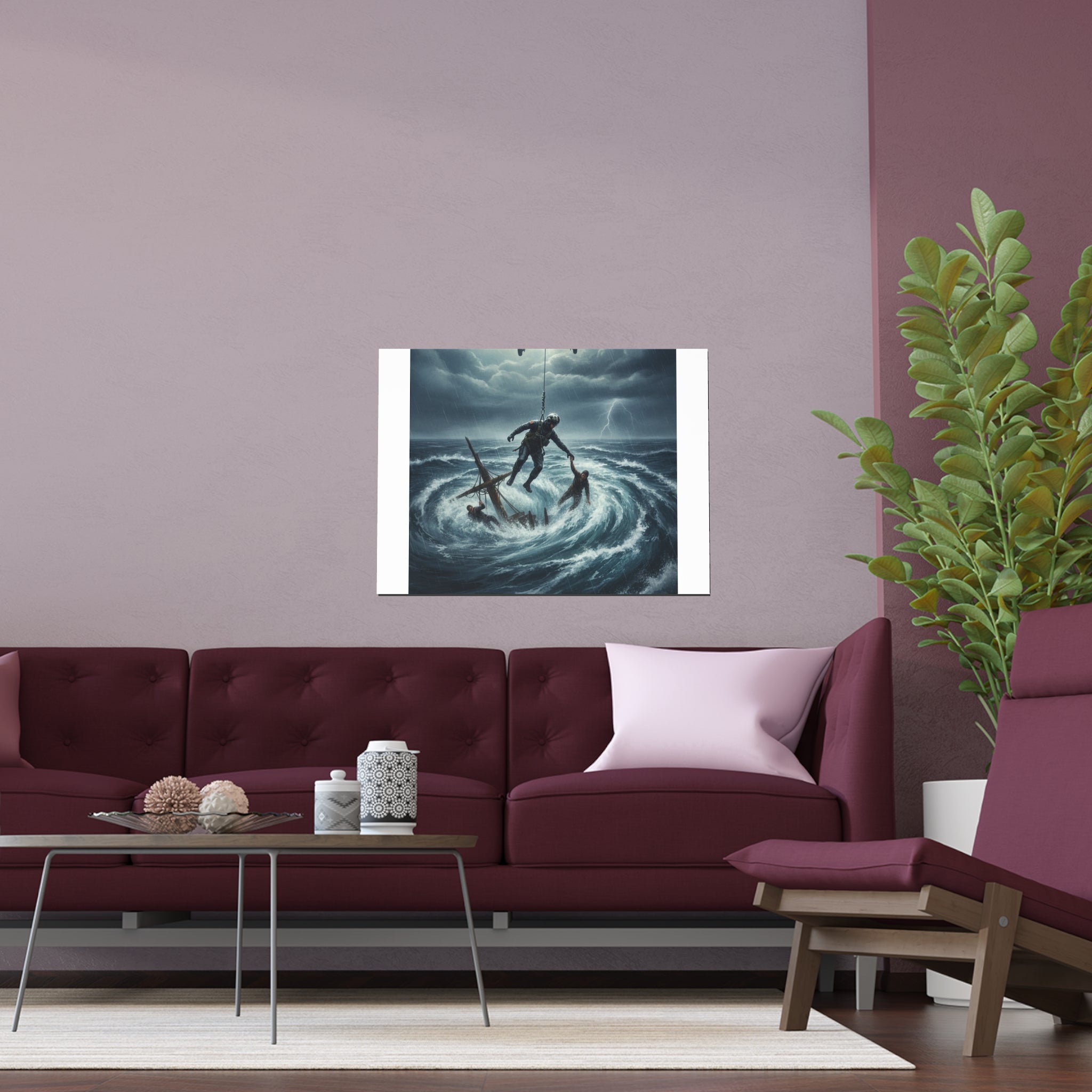 Stormy Sea Silk Poster — Dramatic Sailor Rescue Wall Art (Indoor/Outdoor)