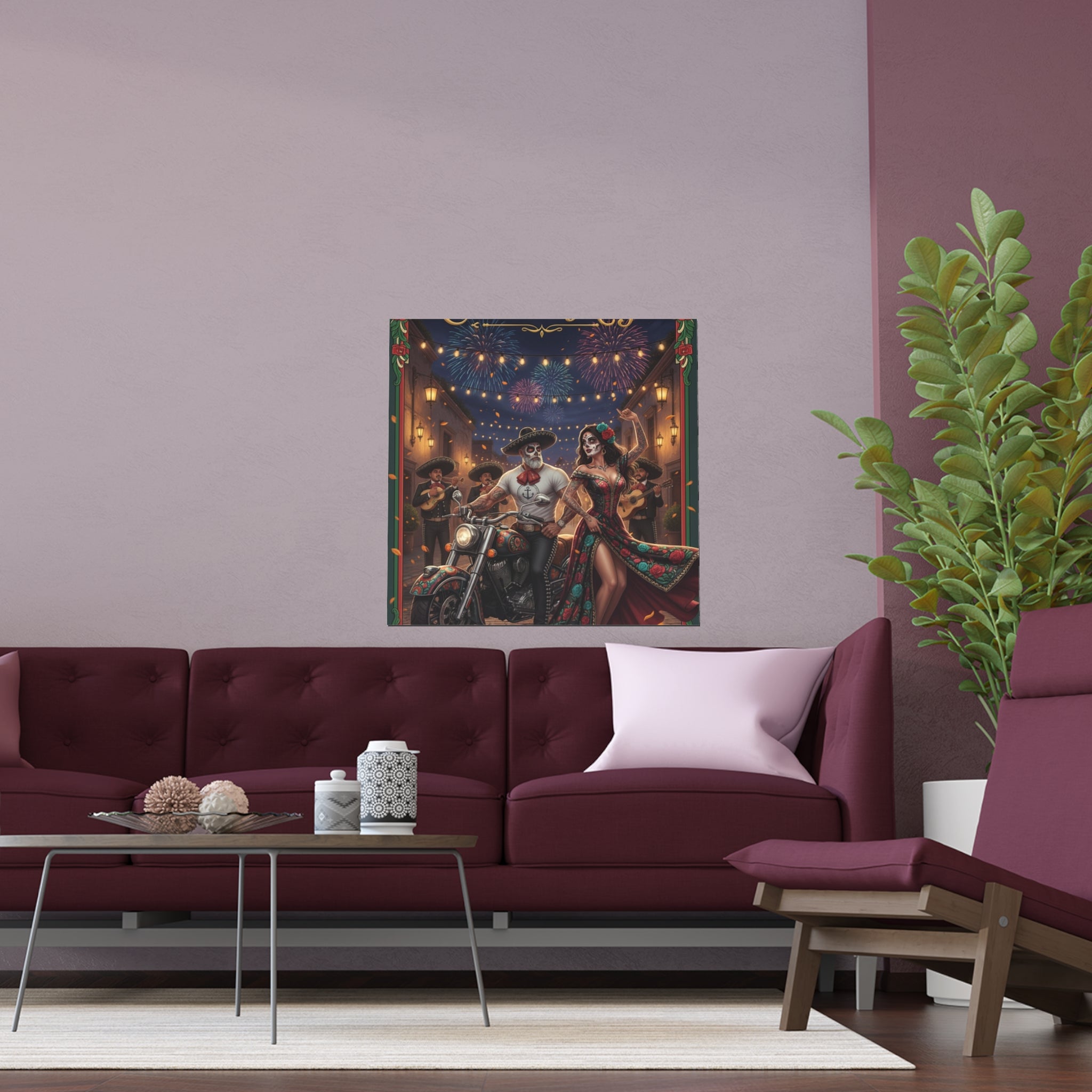 Day of the Dead Biker Silk Poster — Outdoor/Indoor Dia de los Muertos Wall Art