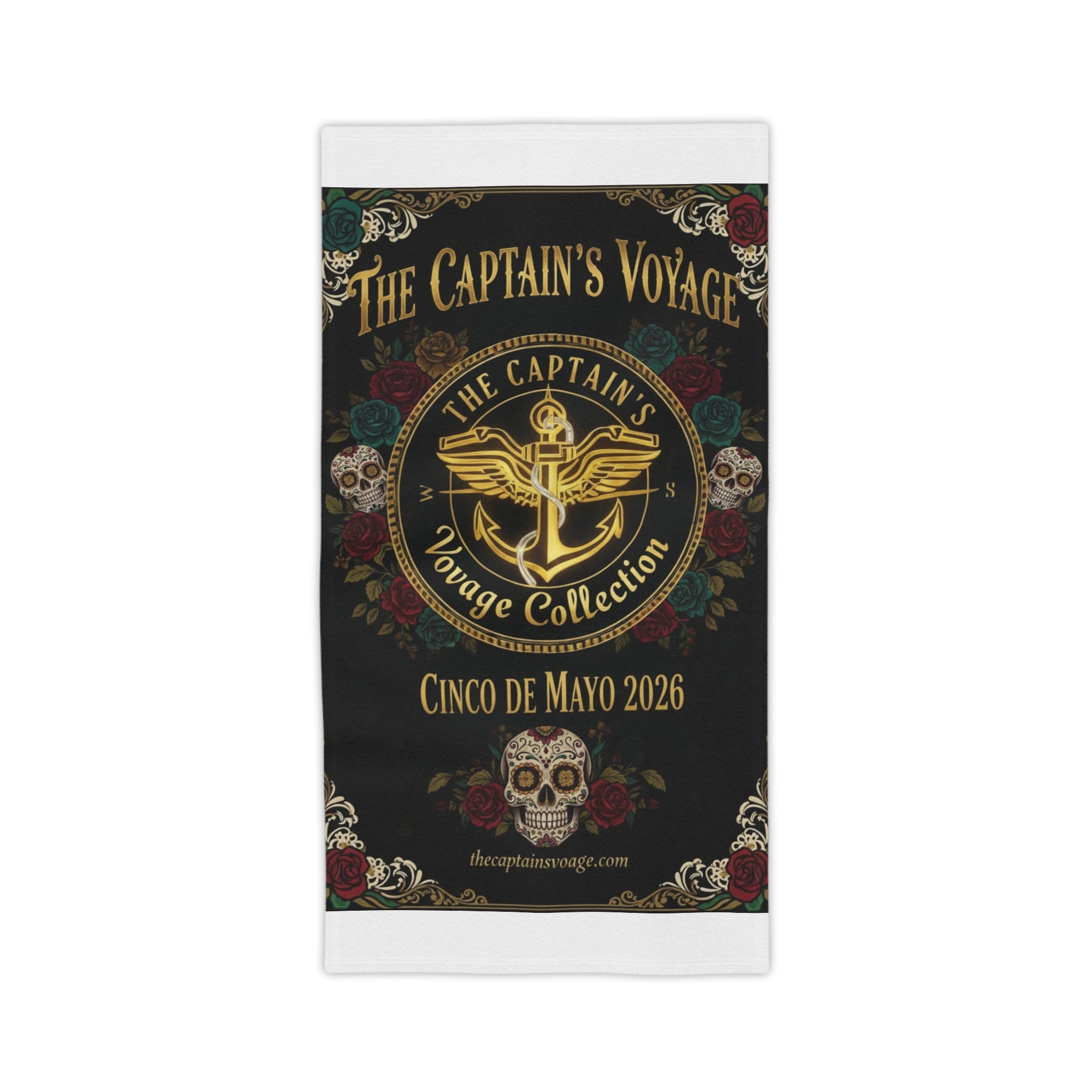 Cinco de Mayo 2026 Captain's Voyage Beach Towel — Nautical Anchor Day of the Dead Design