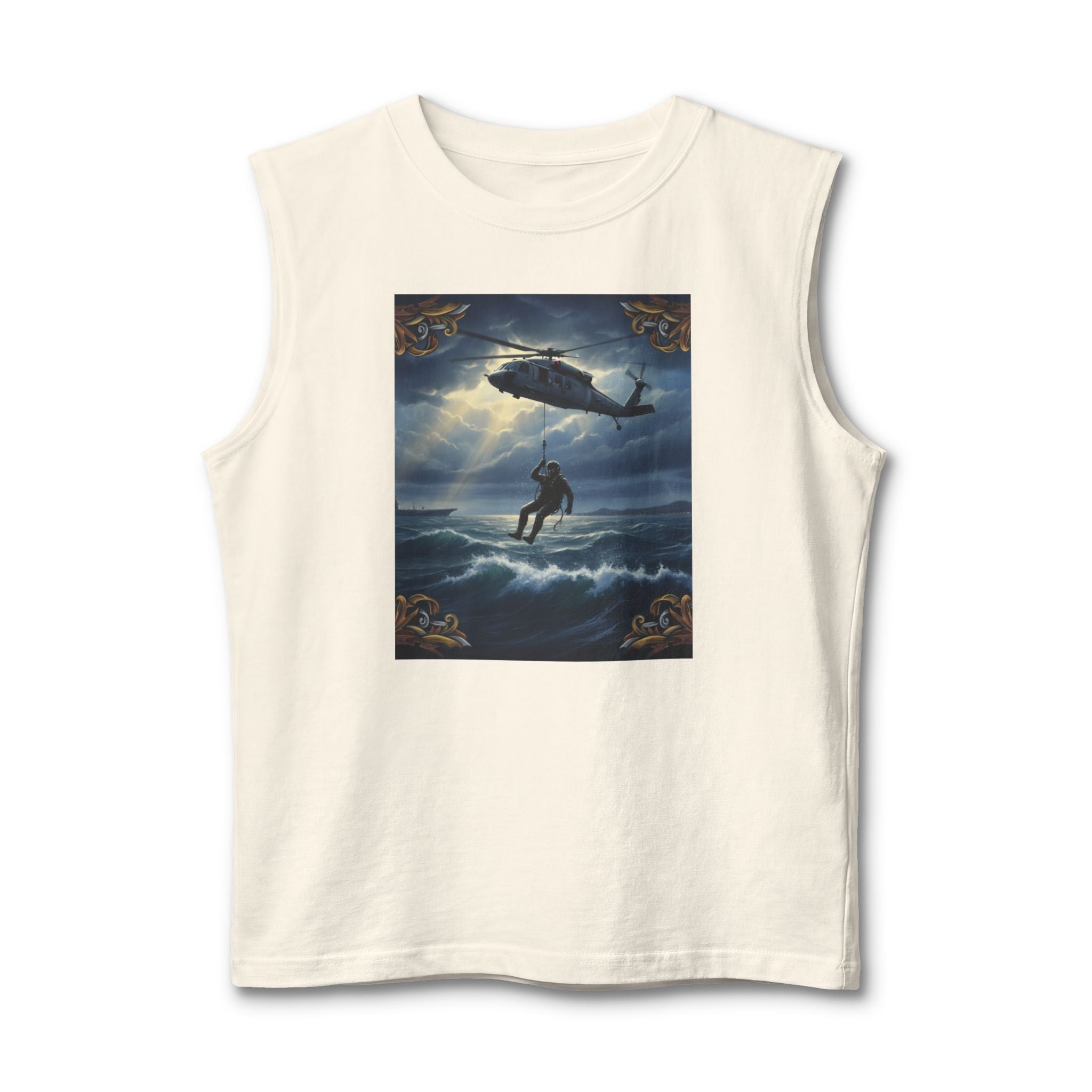 Navy Rescue Helicopter Muscle Tank — '2nd Option: FAFO' Military Search & Rescue Shirt