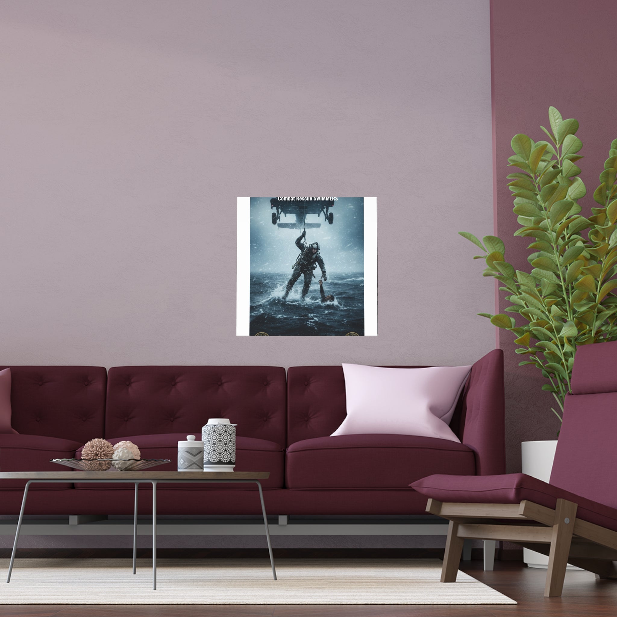 Rescue Diver Silk Poster – Dramatic Sea & Helicopter Wall Art (Indoor/Outdoor)