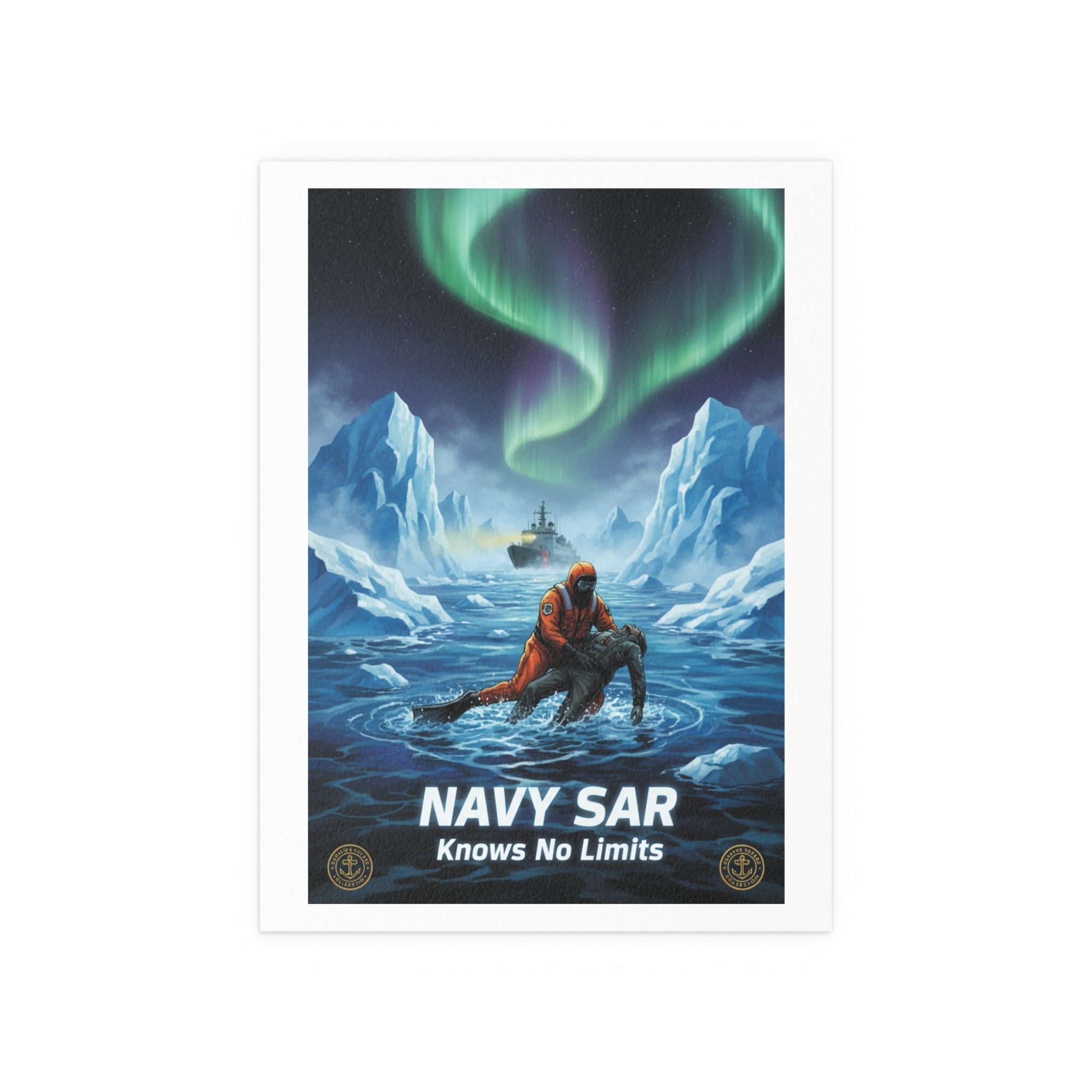Silk Poster — 'Navy SAR Knows No Limits' Arctic Rescue Wall Art (Indoor/Outdoor)