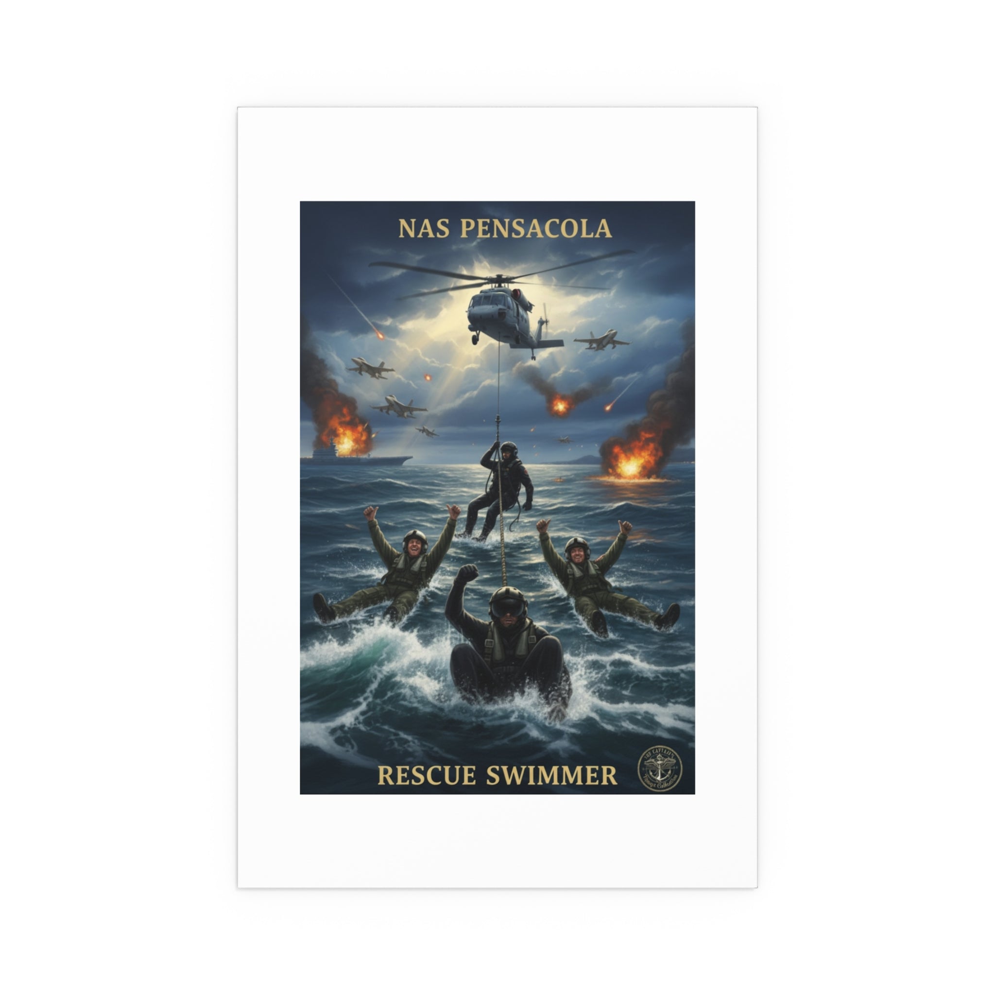 Rescue Swimmer Silk Poster — NAS Pensacola Military Aviation Art (Indoor/Outdoor)
