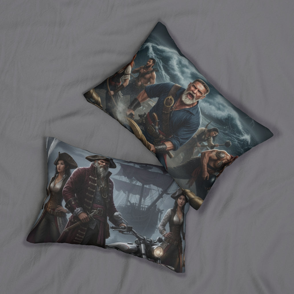 Viking & Pirate Scene Lumbar Pillow — Spun Polyester Decorative Pillow