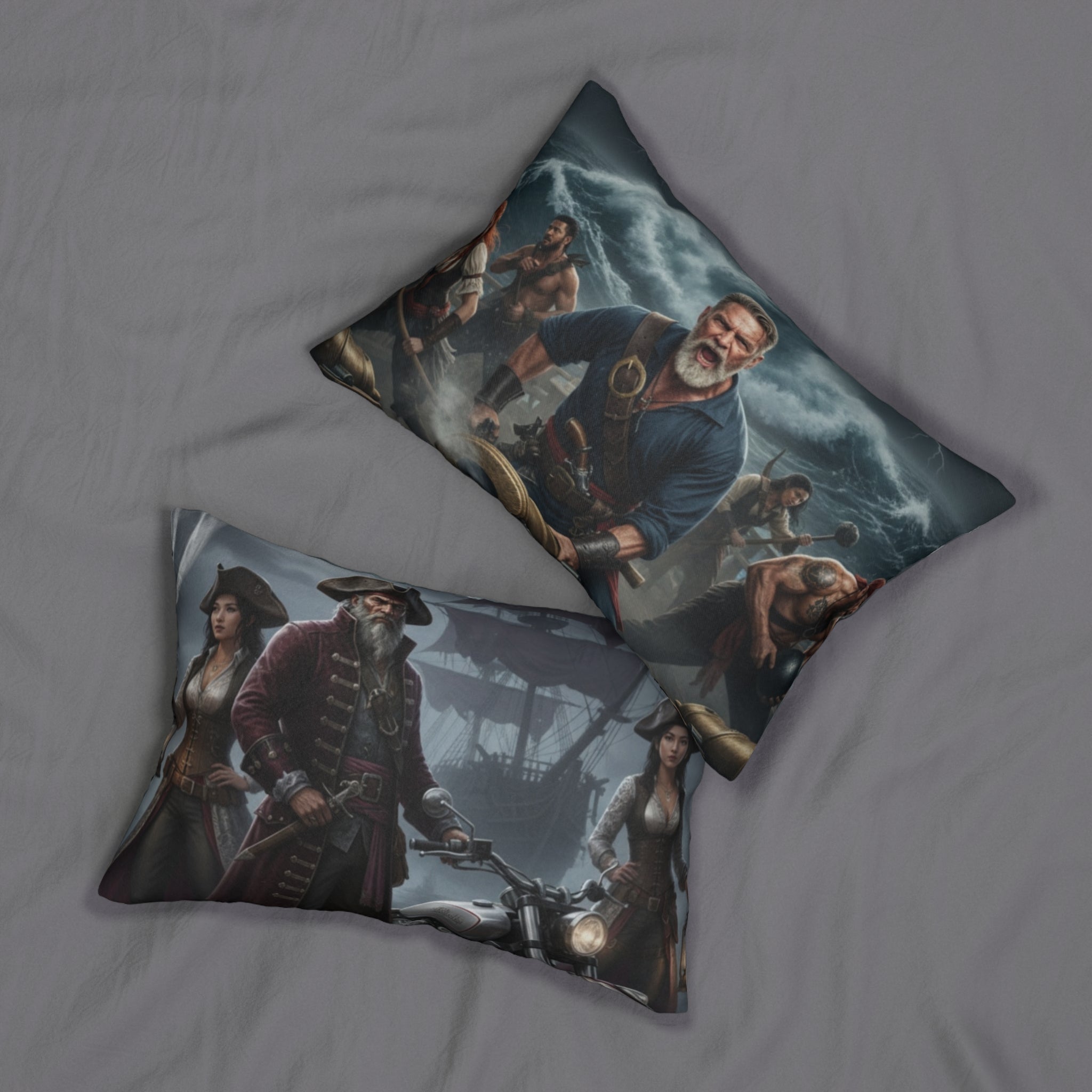 Viking & Pirate Scene Lumbar Pillow — Spun Polyester Decorative Pillow