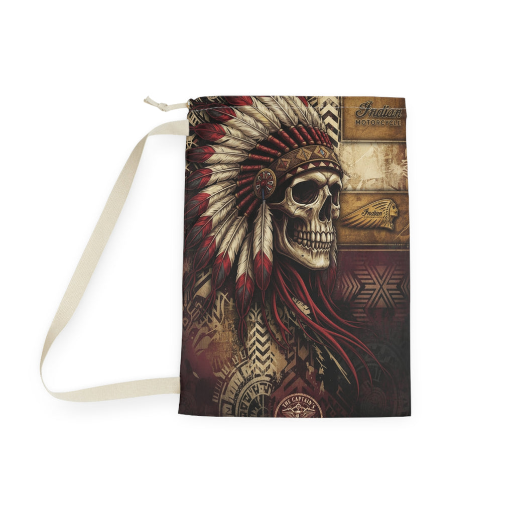 Motorcycle Laundry Bag — 'Indian' Vintage Engine & Skull Headdress Design