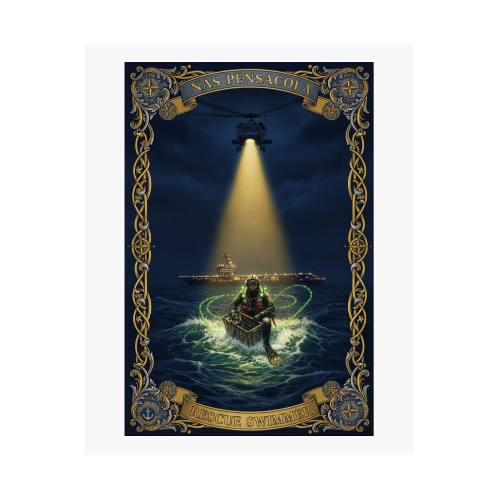 Nautical Rescue Matte Poster — Lighthouse Search & Shipwreck Scene