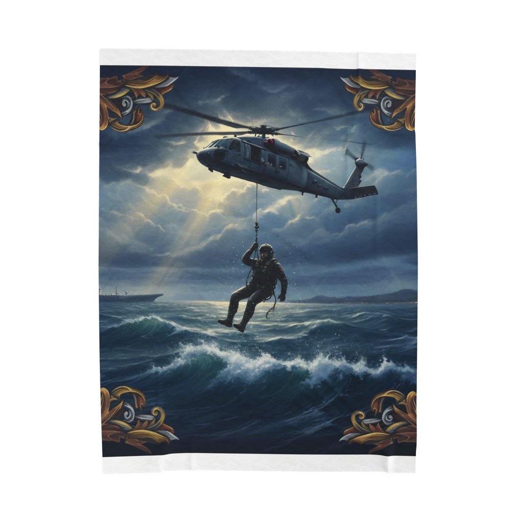 Rescue Helicopter Velveteen Plush Blanket — Maritime SAR Scene