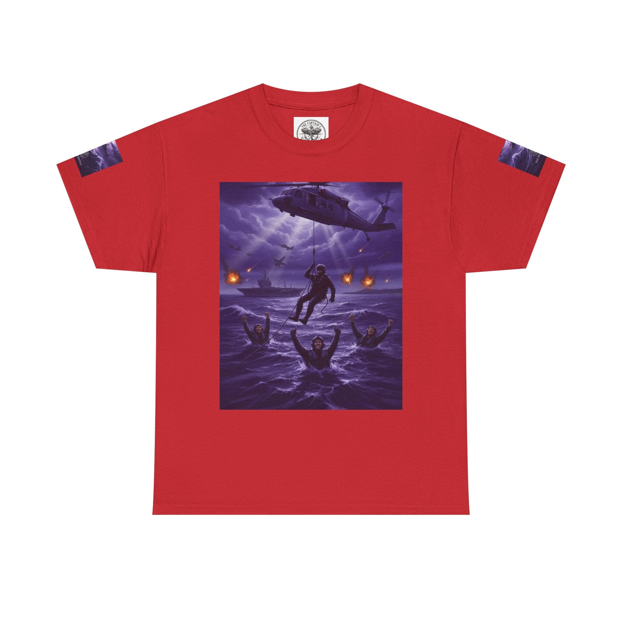 Rescue Night Tee — Purple Helicopter Sea Rescue Graphic T-Shirt