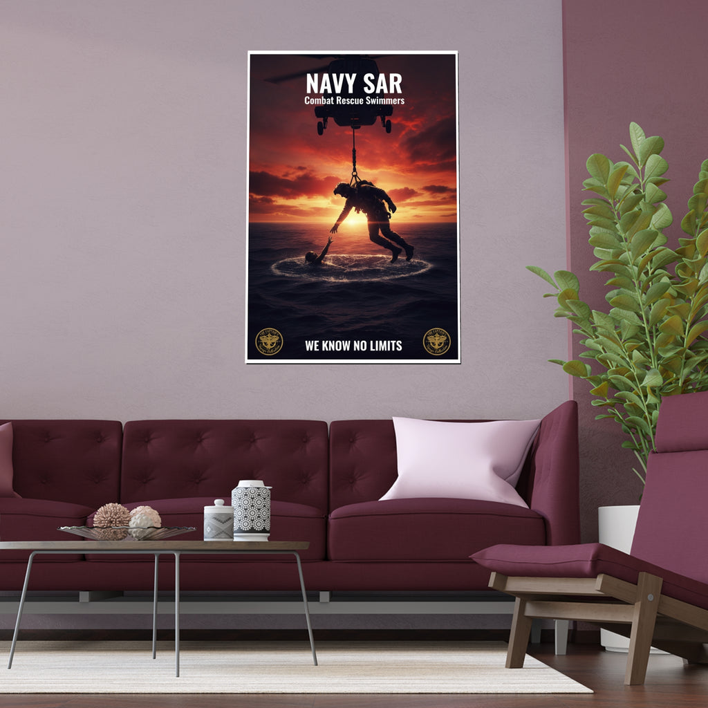 Navy SAR Combat Rescue Swimmers Silk Poster – Military Helicopter Rescue Wall Art