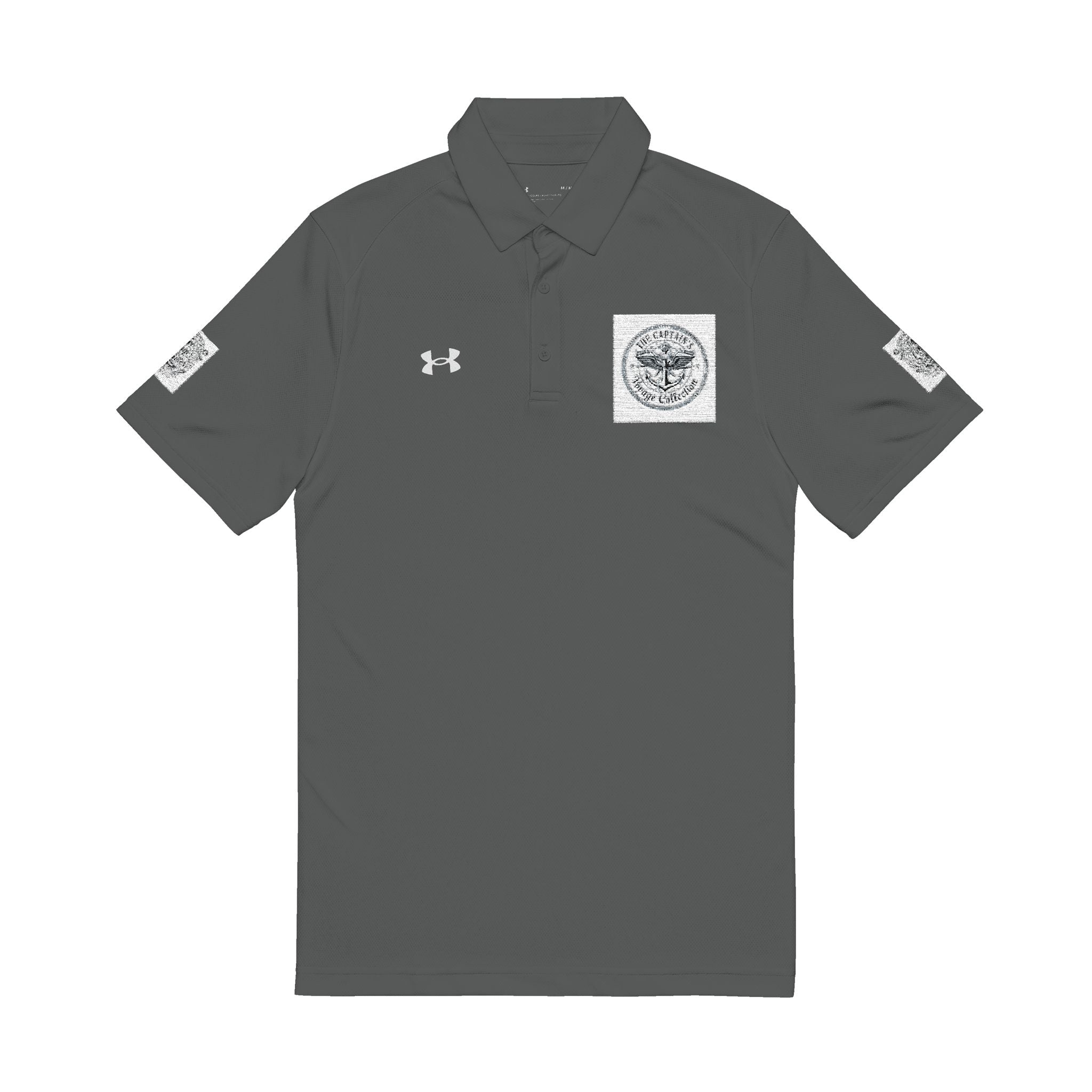 Men's White Embroidered Polo Shirt — Nautical Compass Chest & Sleeve Logo