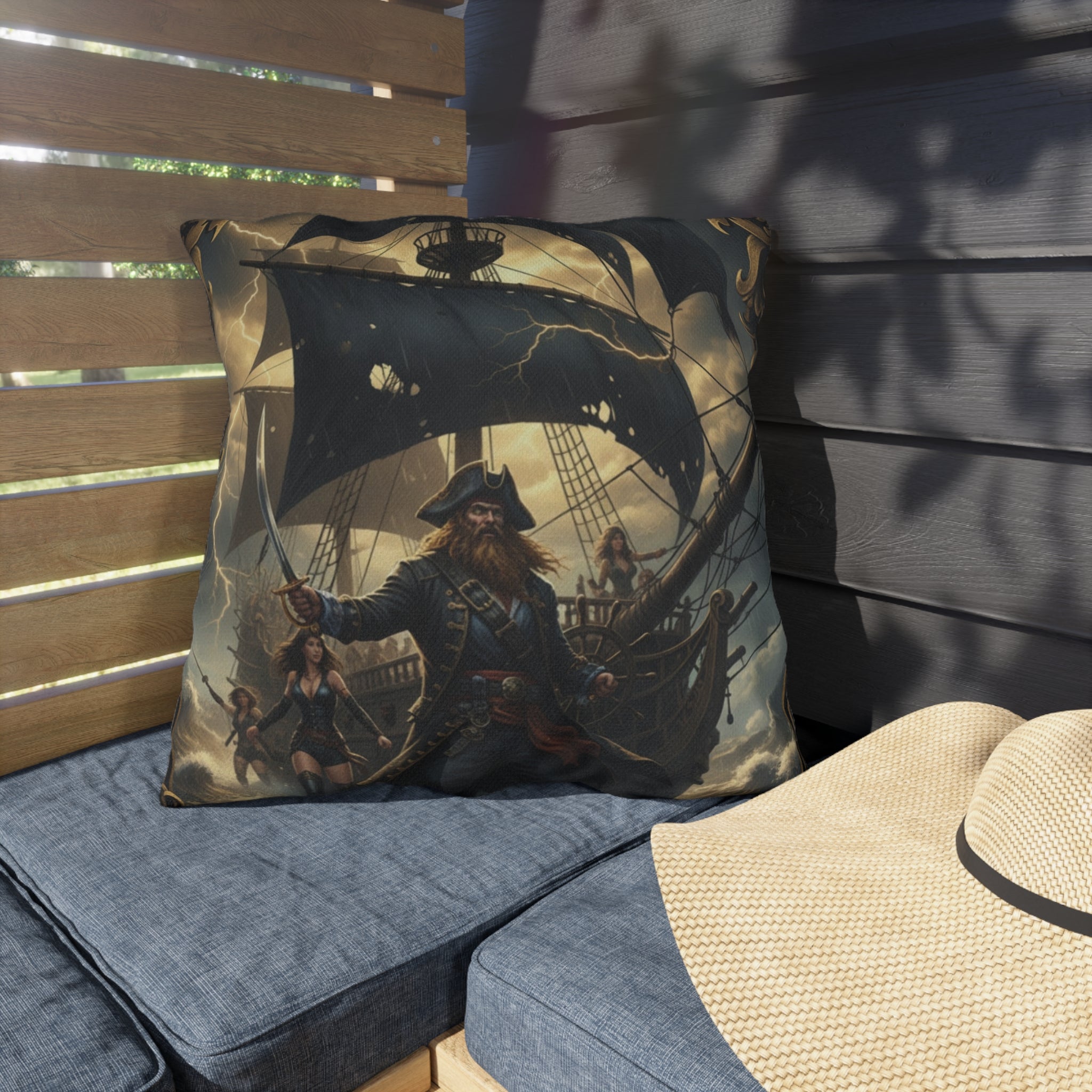 Pirate Captain Outdoor Pillow – Nautical Voyage Anchor Throw Cushion