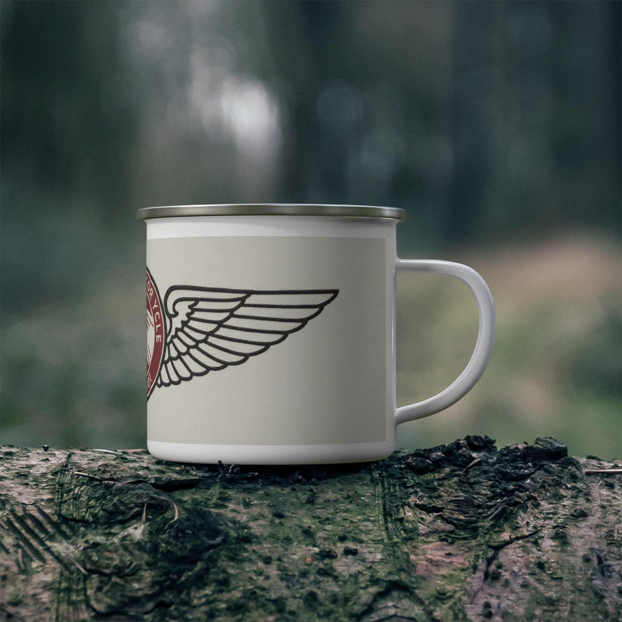 Enamel Camping Mug — Vintage Indian Motorcycle Logo Coffee Cup