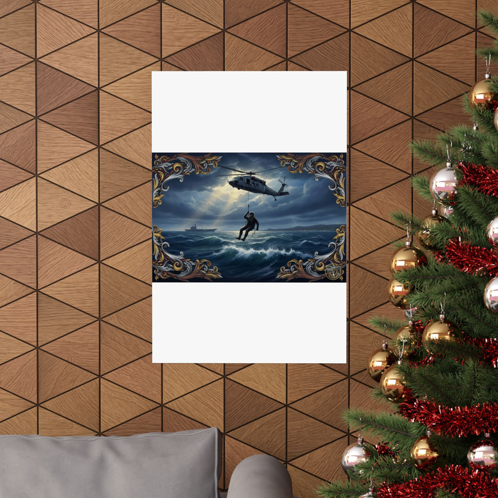 Rescue Helicopter Ocean Poster