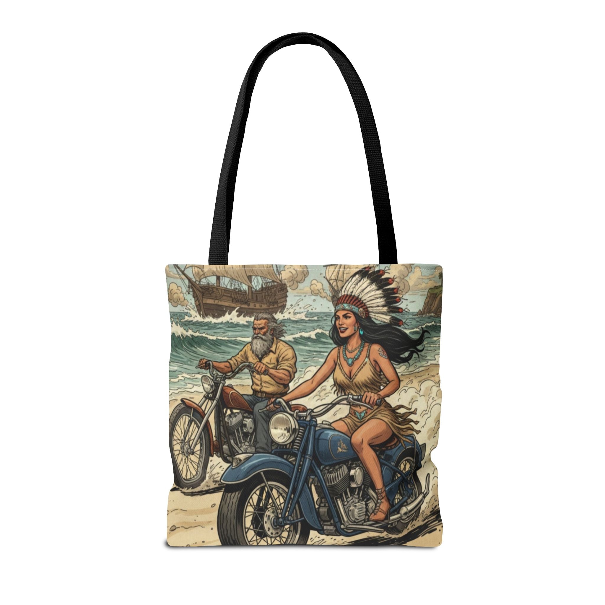 Vintage Biker Tote Bag — Motorcycle Pinup with Headdress