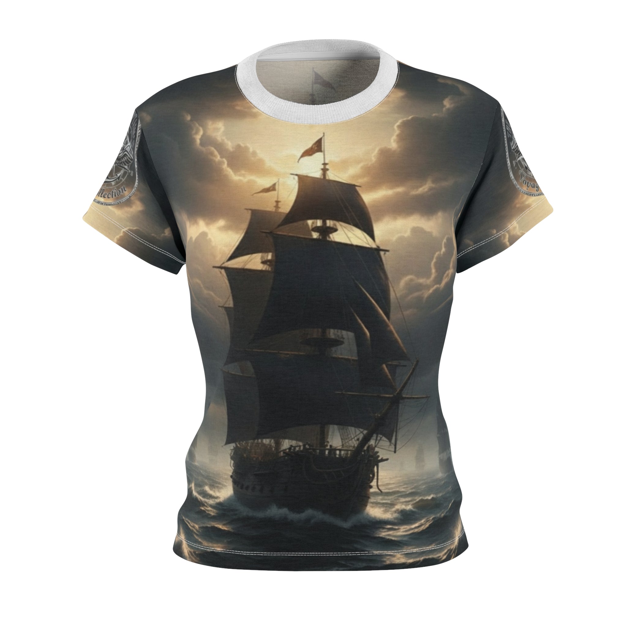 Vintage Sailing Ship Women's Tee — Stormy Ocean All-Over Print