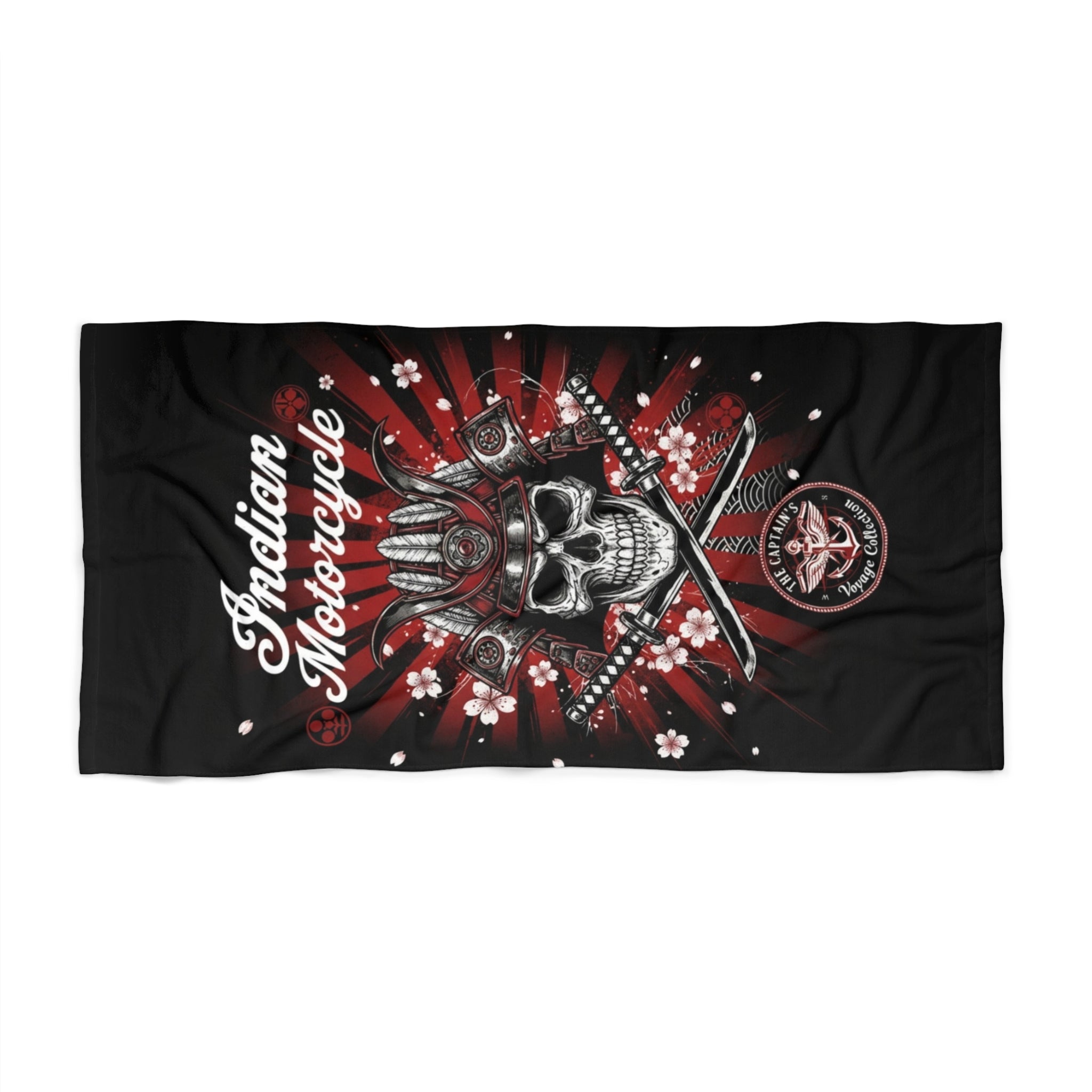 Indian Motorcycle Skull Beach Towel — Biker Skull & Helmet Design