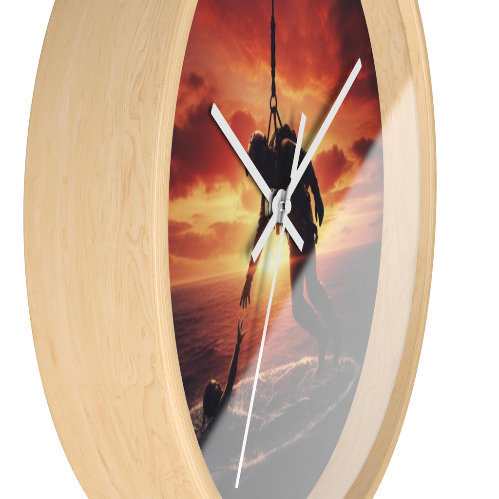 Wall Clock — Dramatic Rescue Helicopter Sunset Clock for First Responders & Military