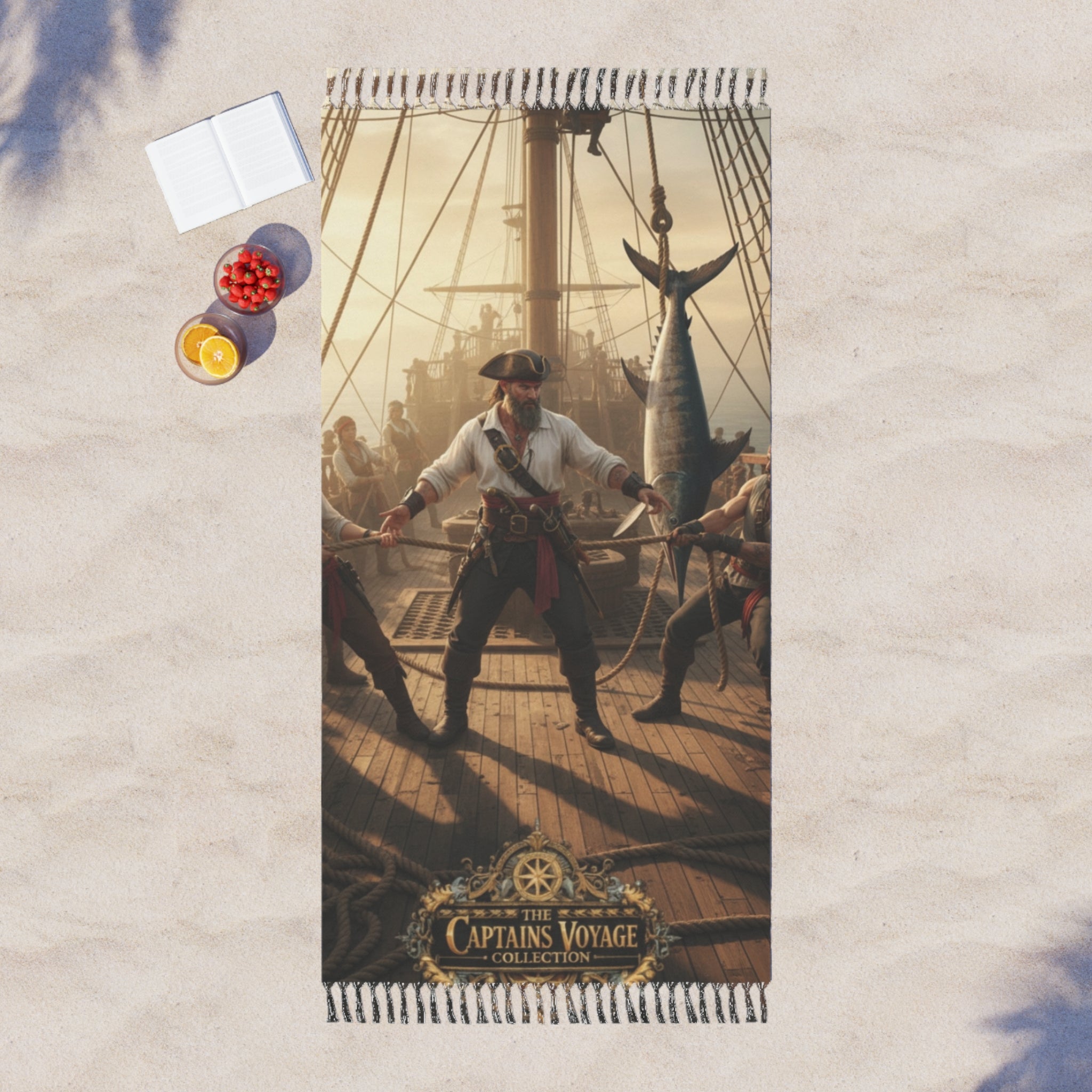 Pirate Captain Beach Towel — 'Captain's Voyage' Nautical Boho Fringe Towel