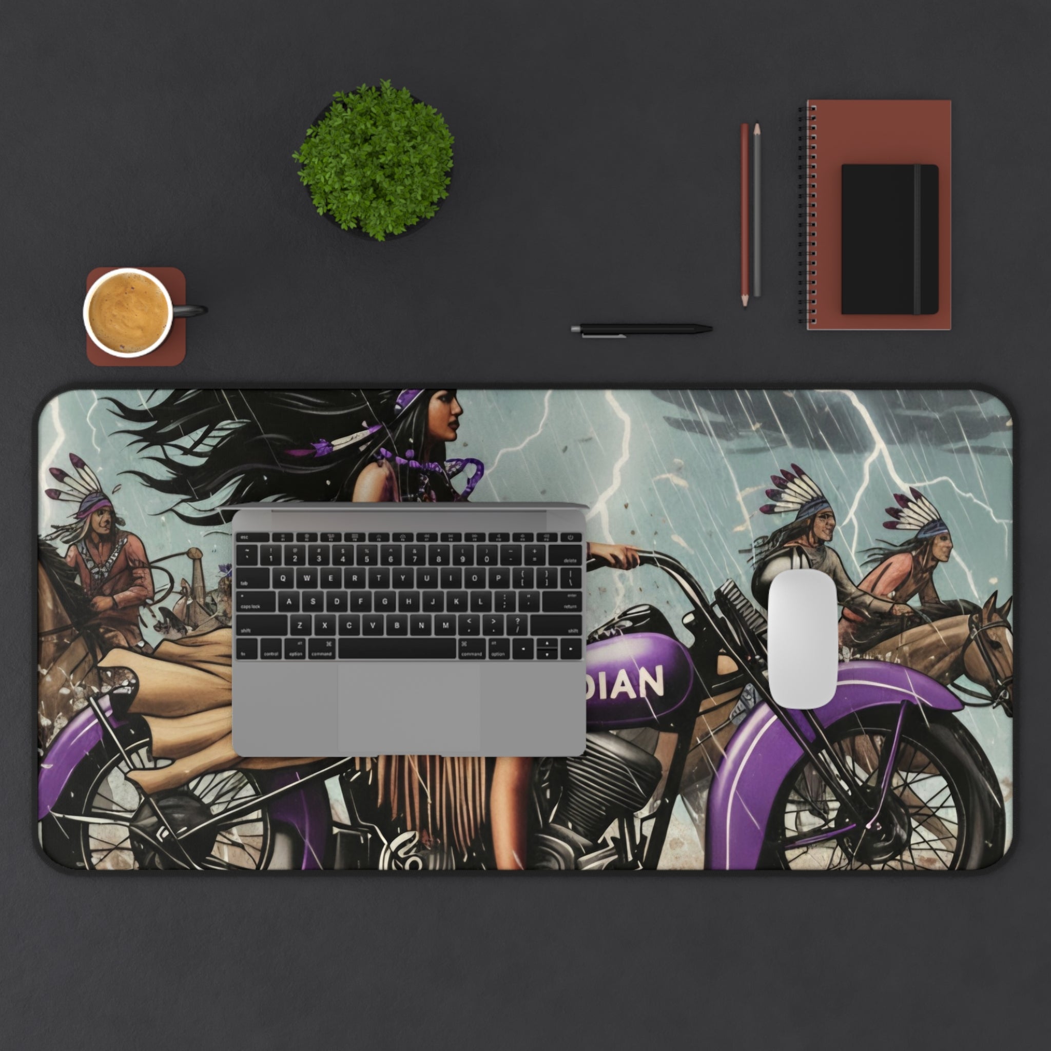 Indian Motorcycle Native Rider Desk Mat — Vintage Biker Art Mouse Pad