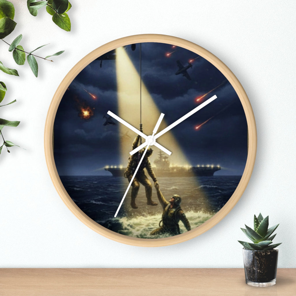 Rescue at Dawn Wall Clock — Military Helicopter Sea Rescue Scene