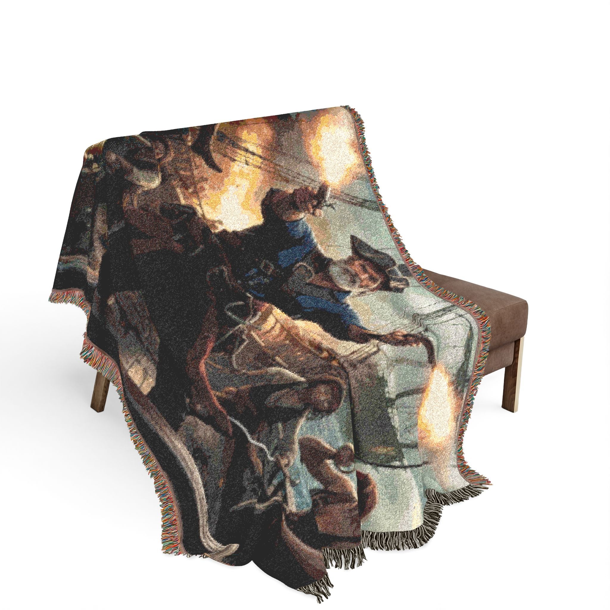 Pirate Captain Throw Blanket — Vintage Ship Battle Woven Tapestry