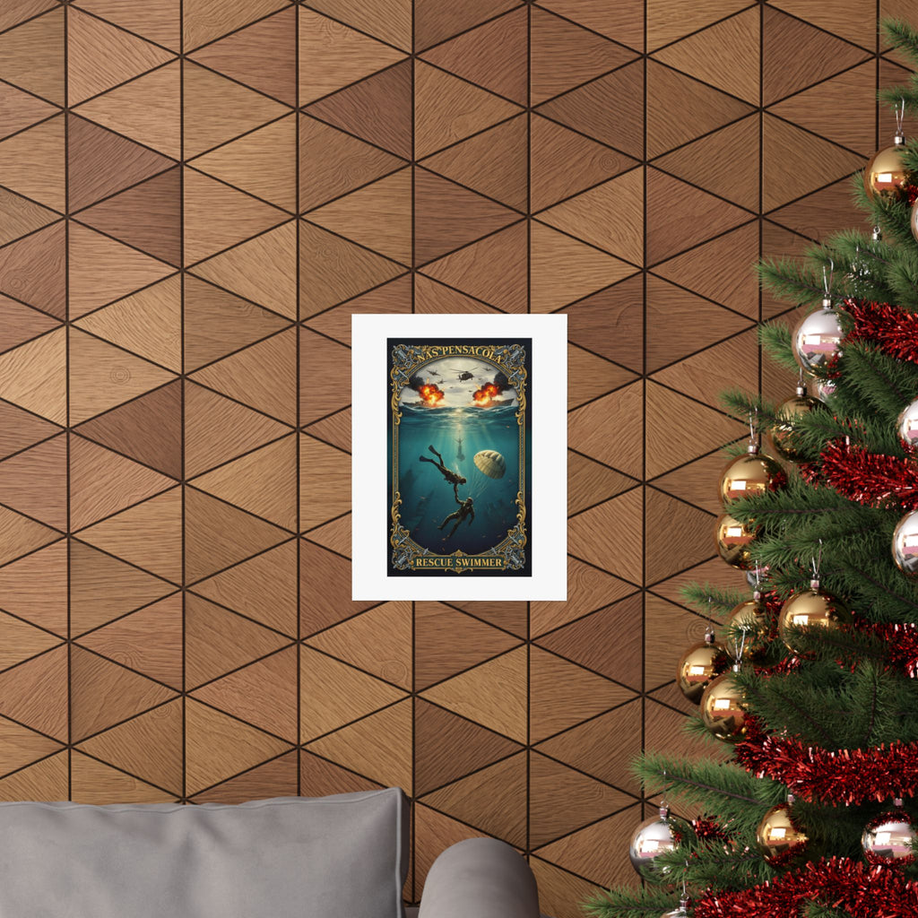 Rescue Swimmer Matte Vertical Poster — NAS Pensacola Military Aviation & Sea Rescue Art